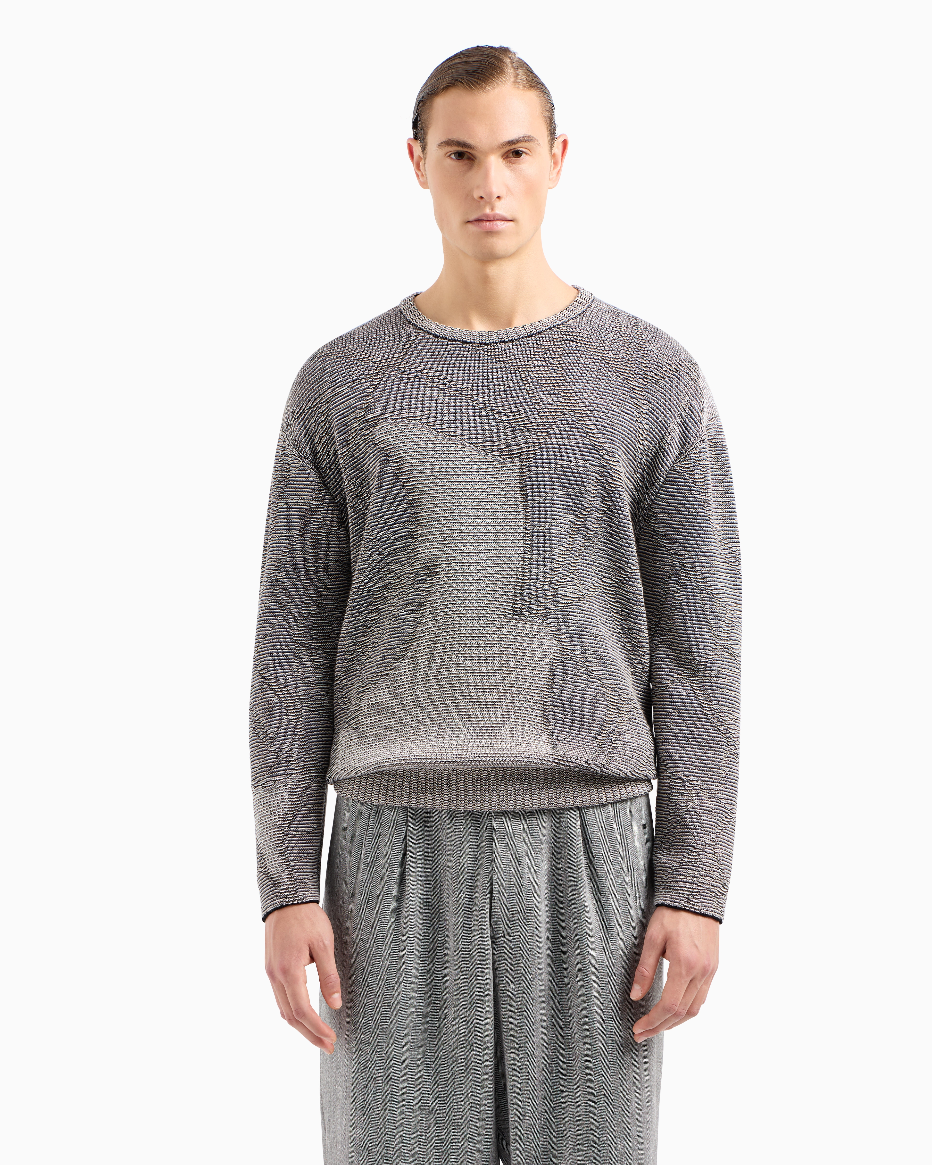 Giorgio Armani Jacquard Cotton, Viscose And Cashmere Crew-neck Jumper