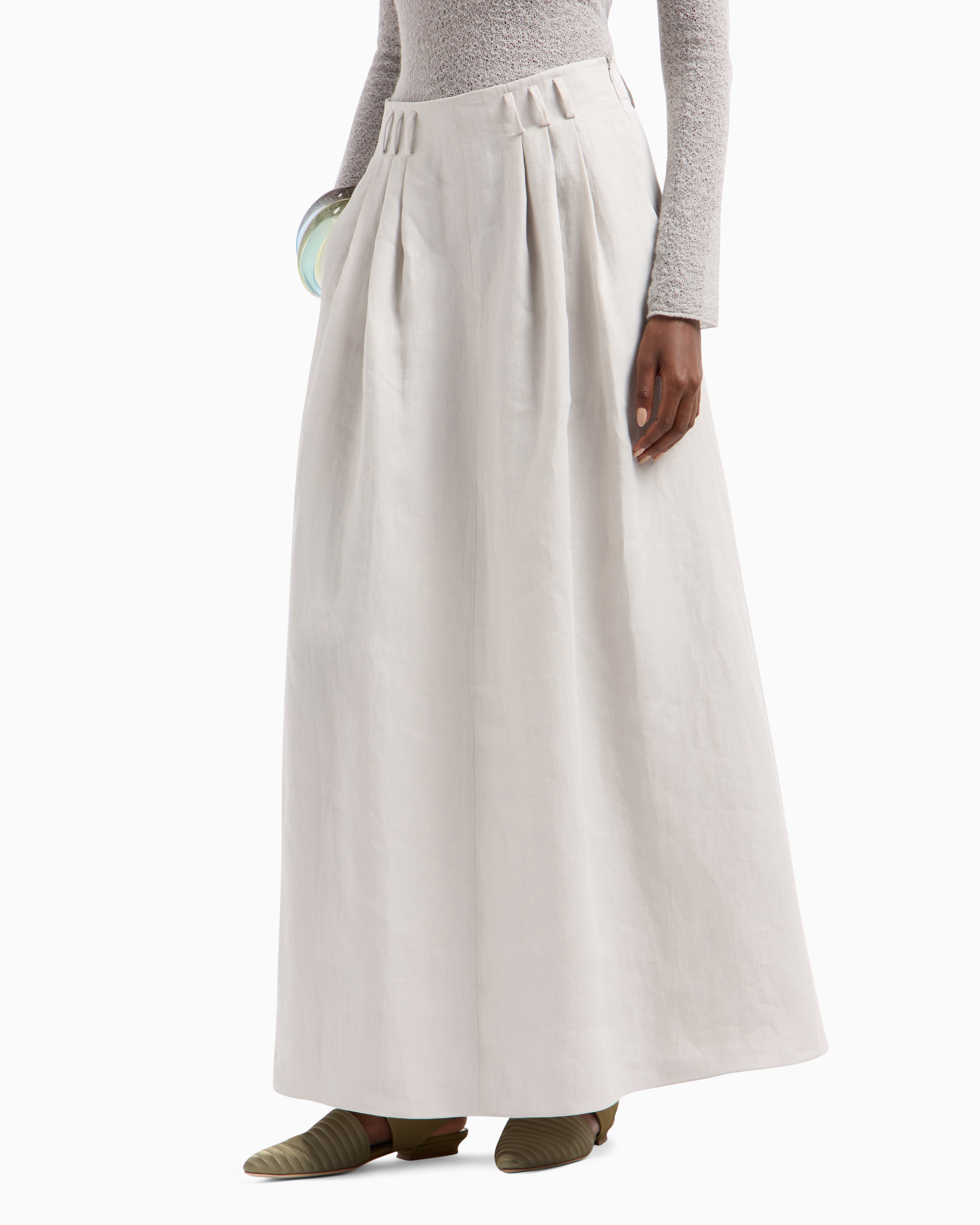 Giorgio Armani Long Linen Skirt With Pleats In White