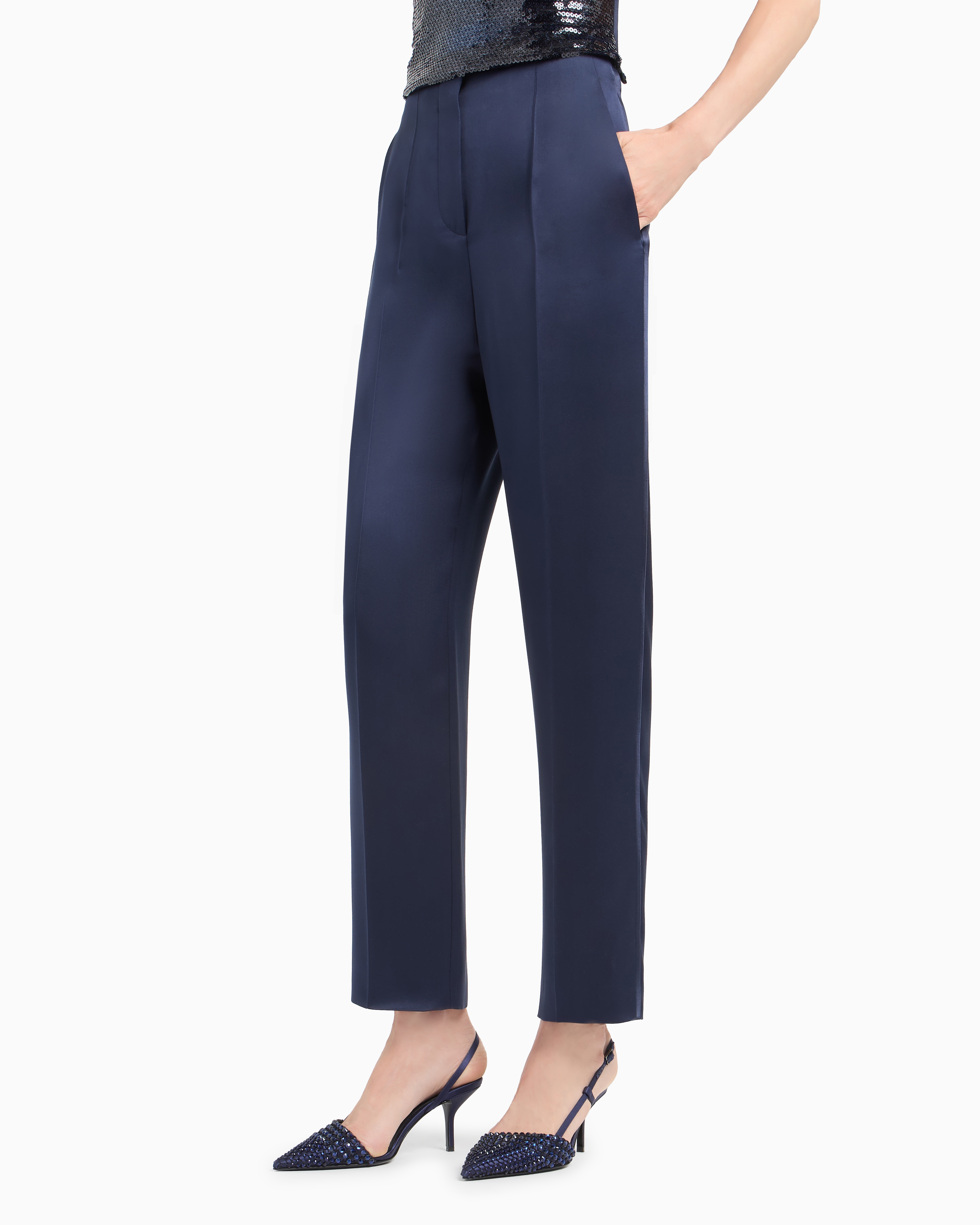 Giorgio Armani Glitter Silk Satin Single-pleat Trousers