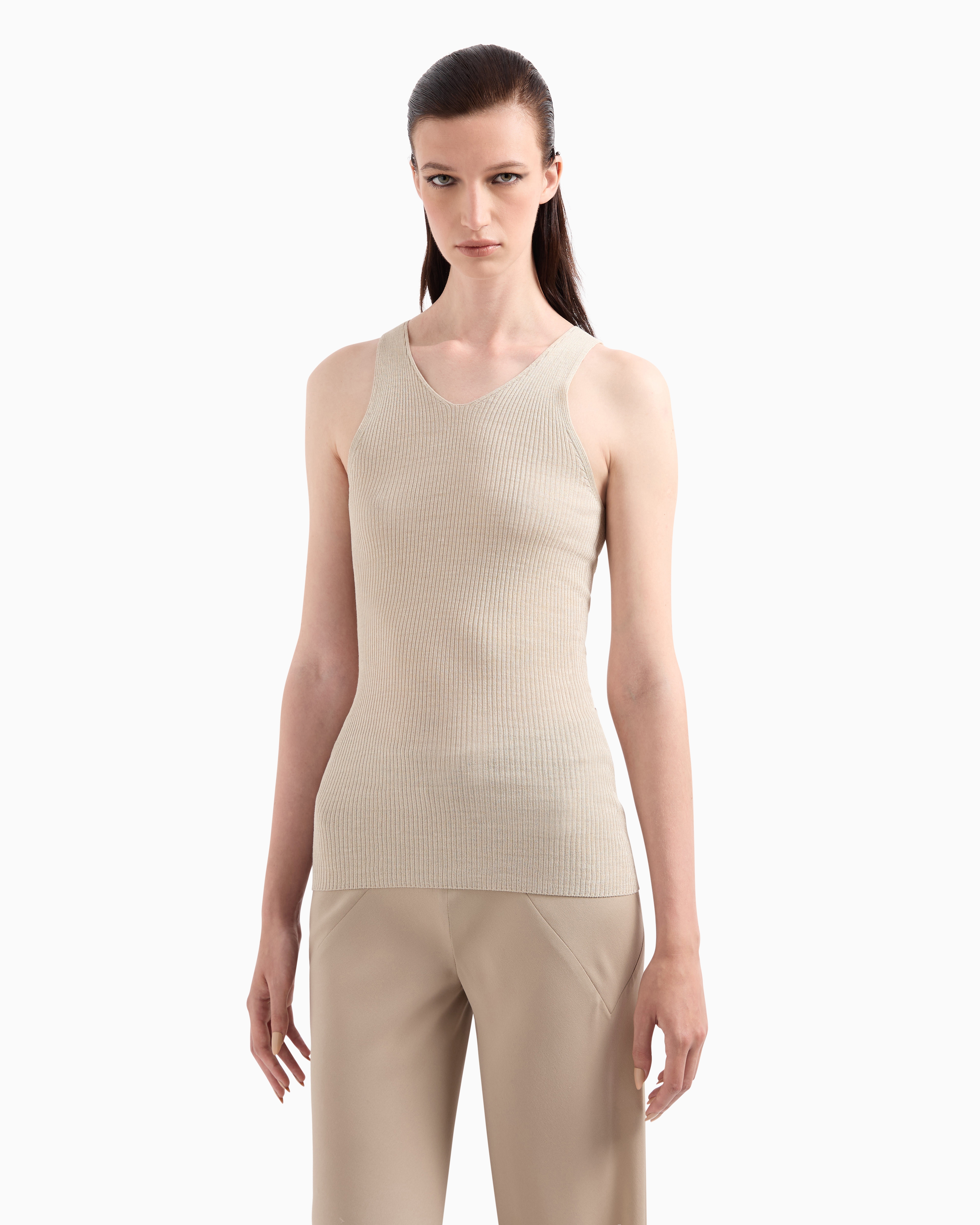 Giorgio Armani Silk Knit Top In Beige
