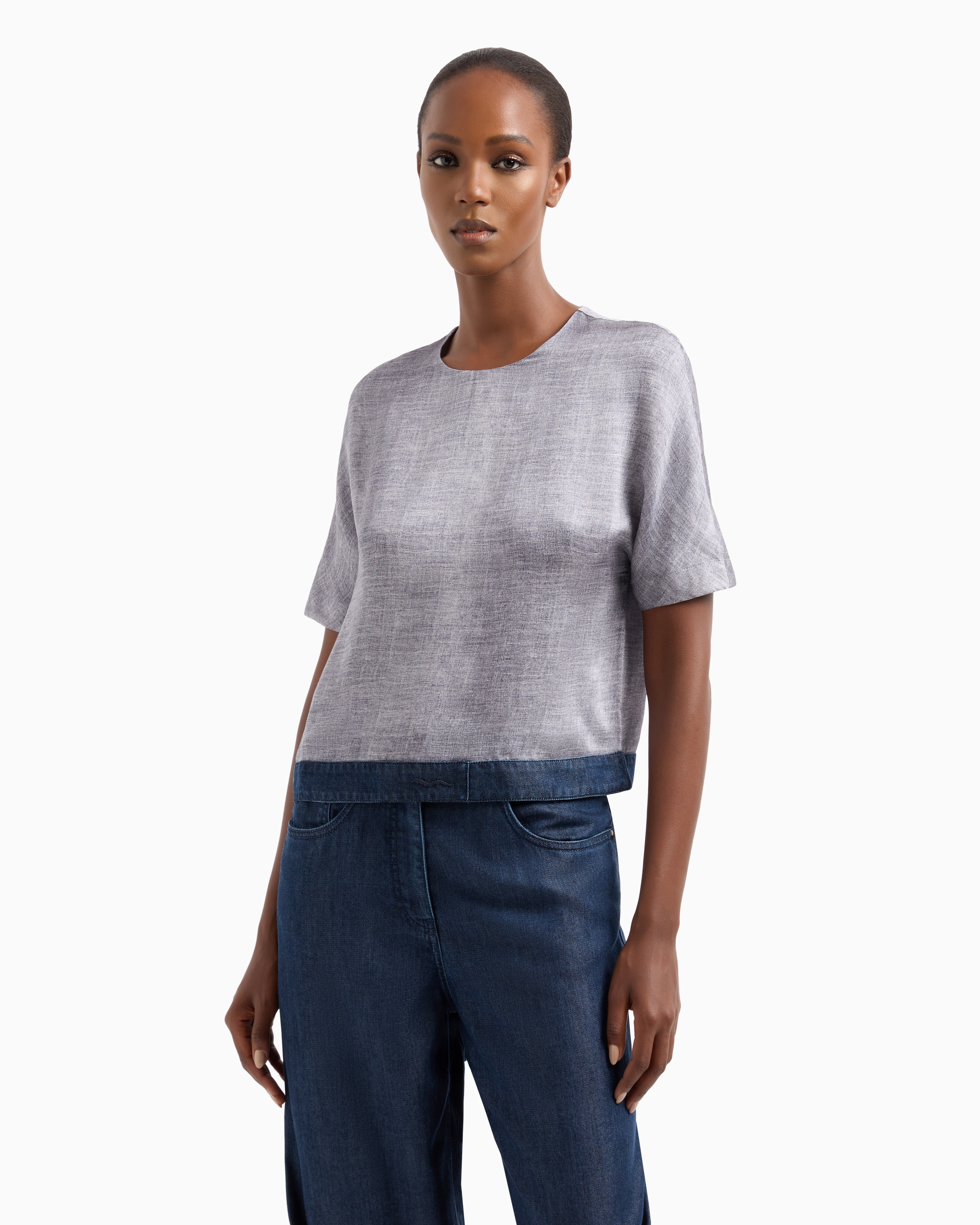 Giorgio Armani Crew-neck Blouse In A Mélange-print Silk Charmeuse