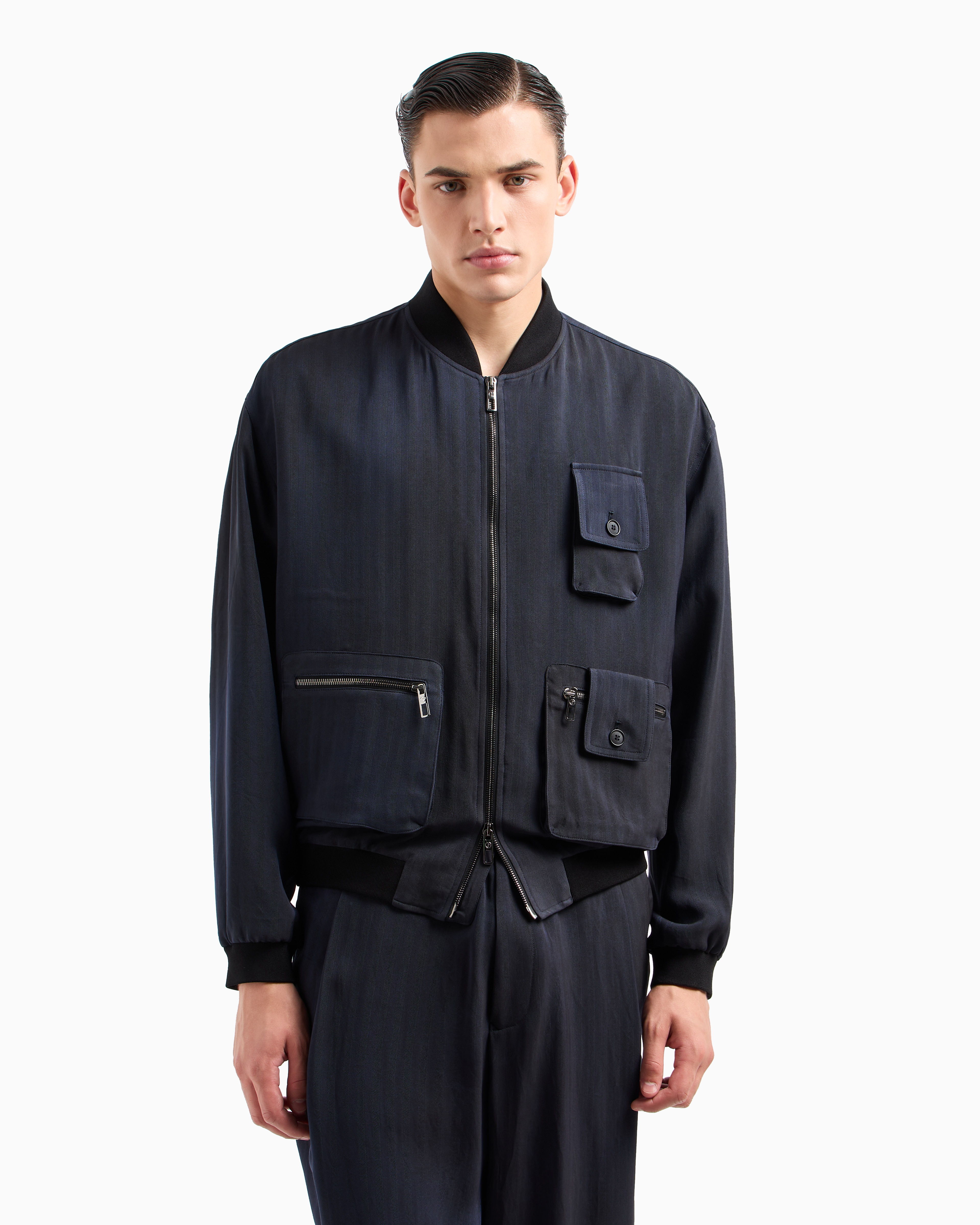 Giorgio Armani Chevron Viscose Blouson In Blue