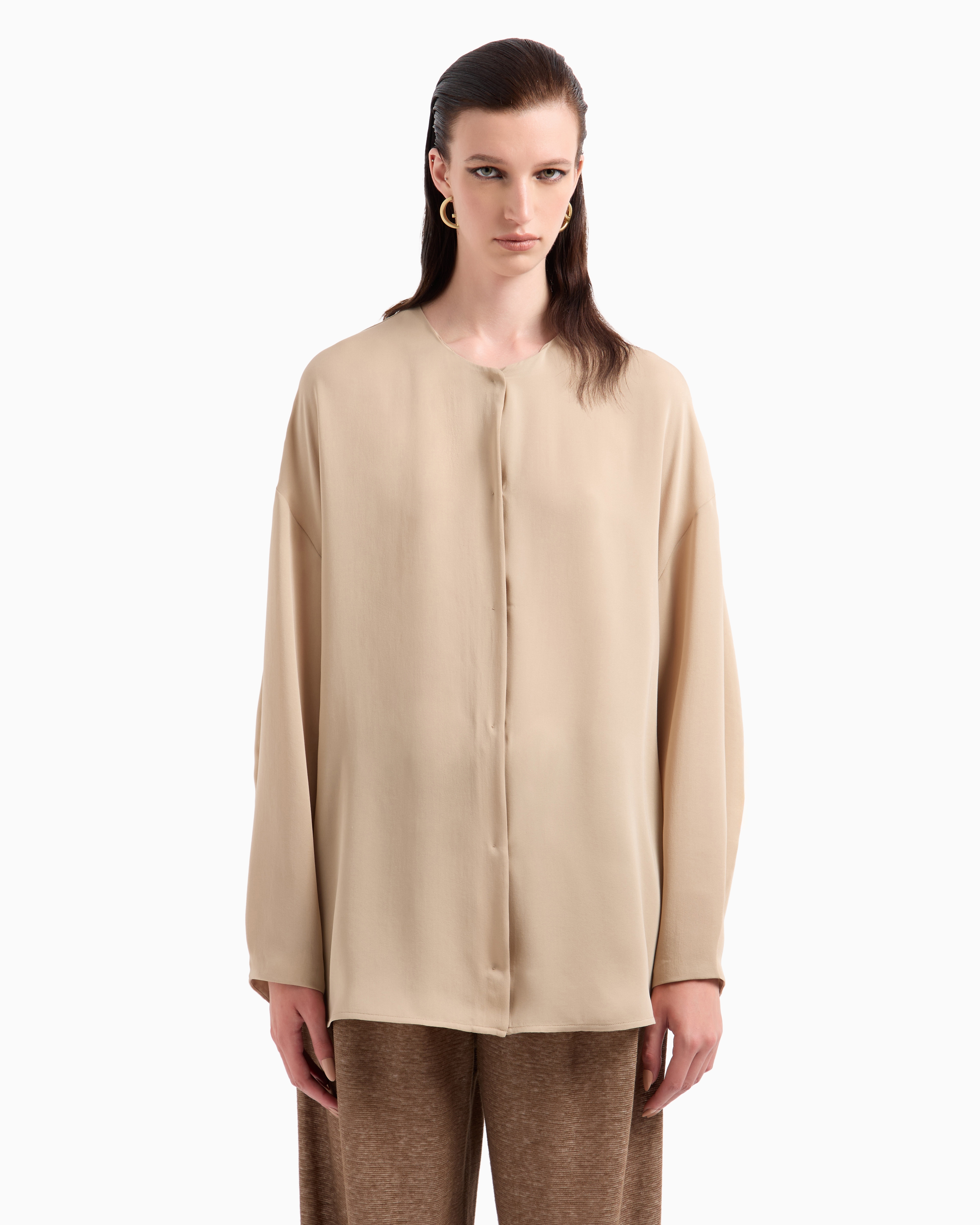 Giorgio Armani Washed Silk Double-georgette Shirt In Brown