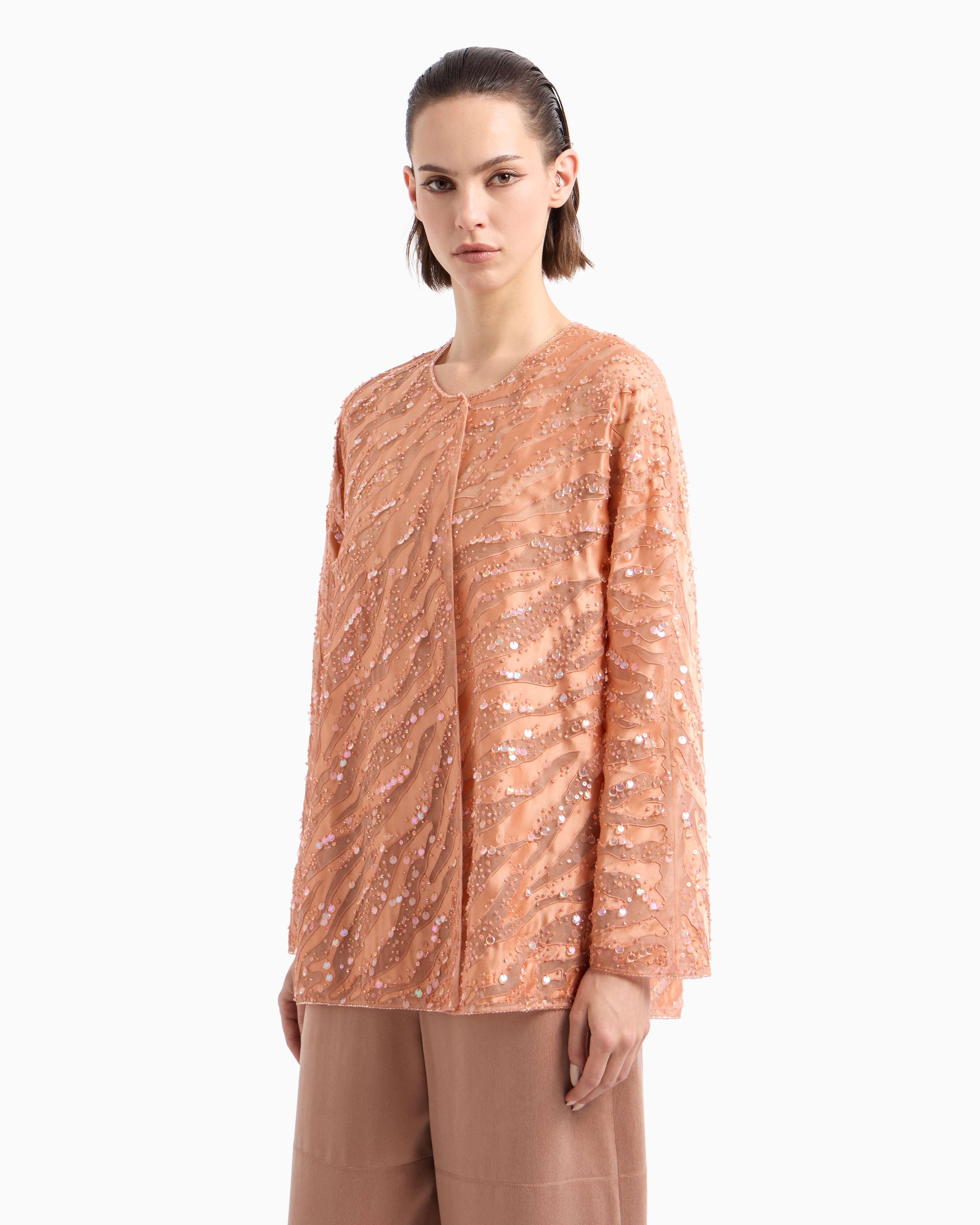 Giorgio Armani Organza Shirt With Animal Skin Motif Embroidery