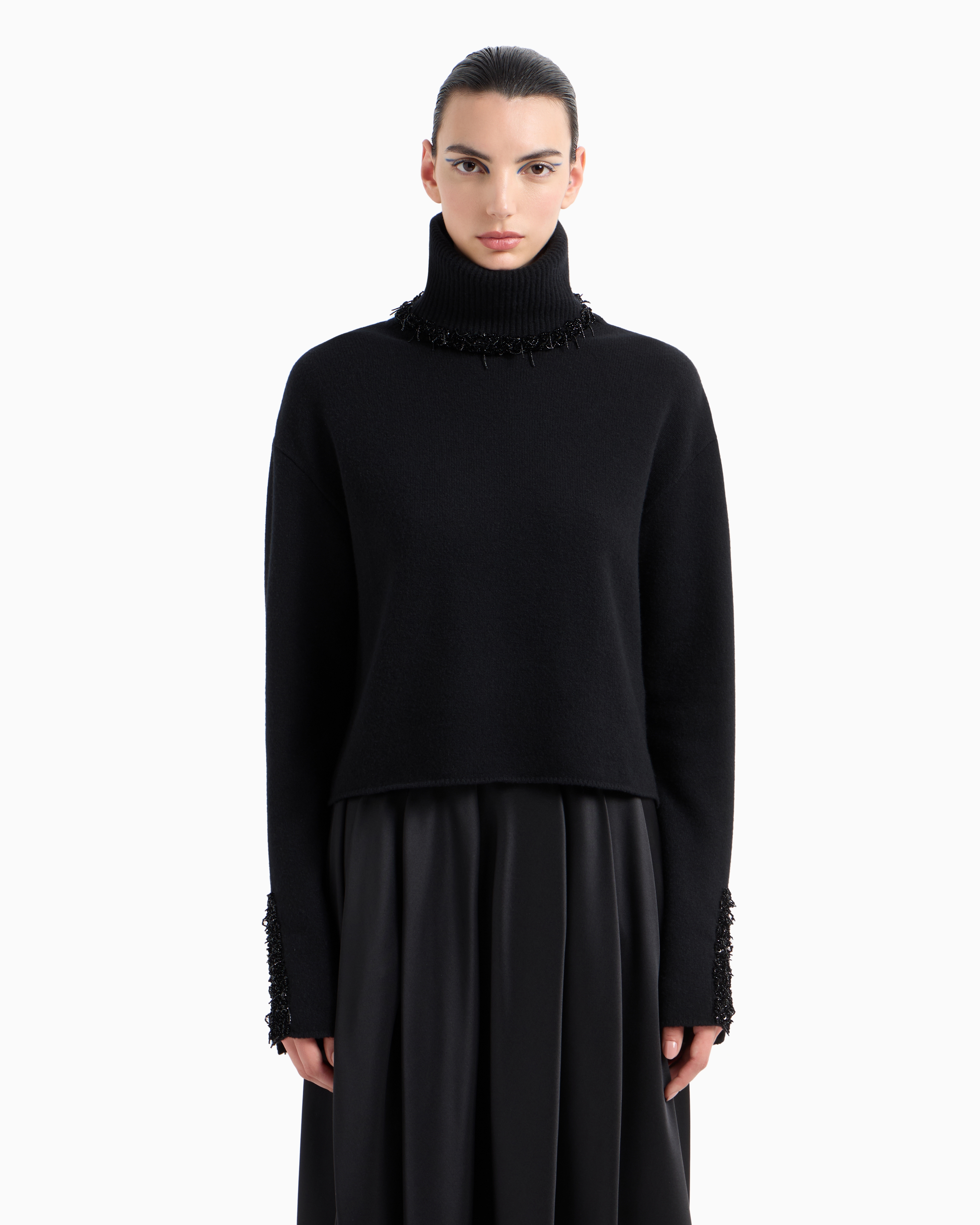 Giorgio Armani Mock-neck Jumper In Cashmere And Wool With Embroidery