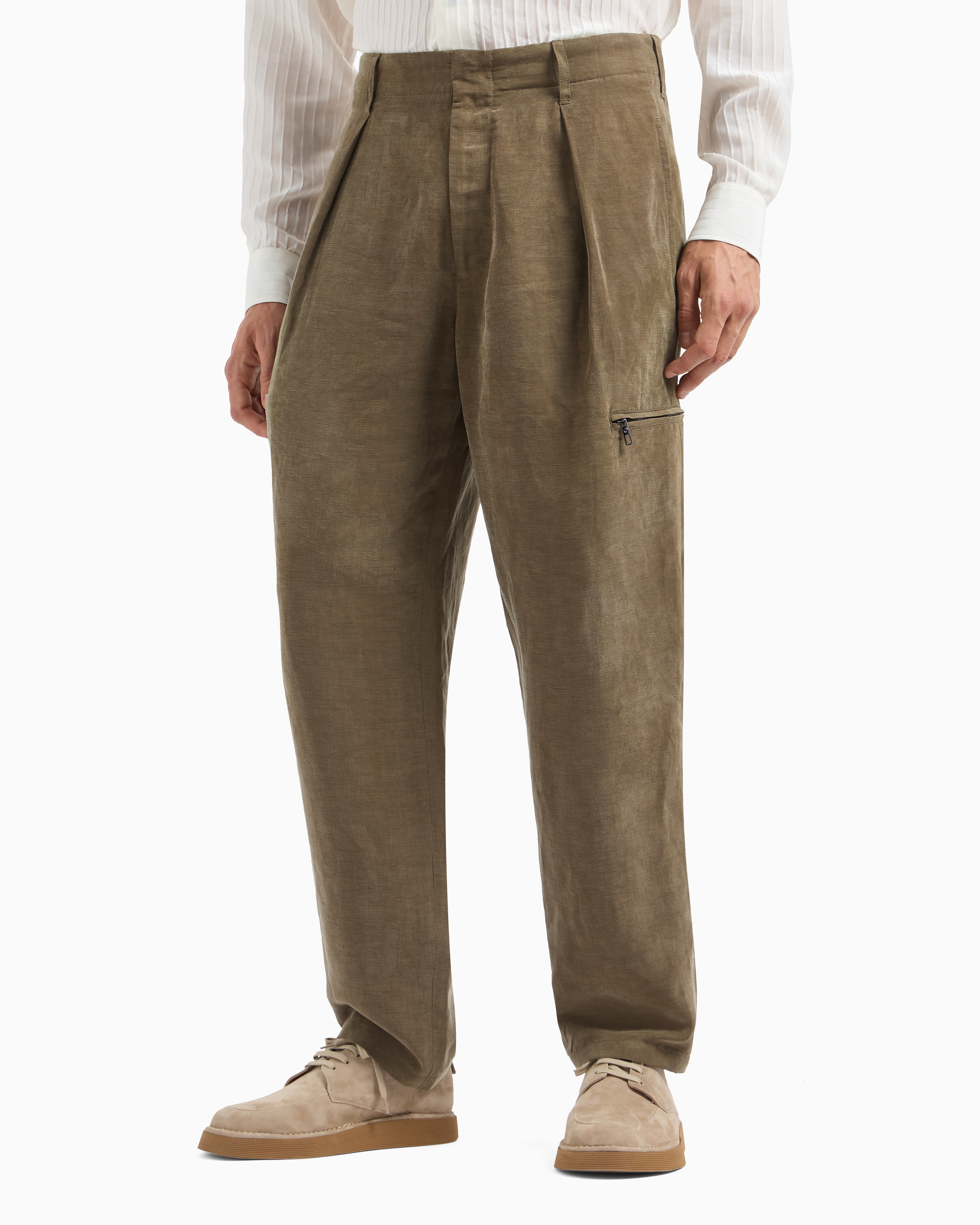 Giorgio Armani Single-pleat Trousers In Linen And Lyocell
