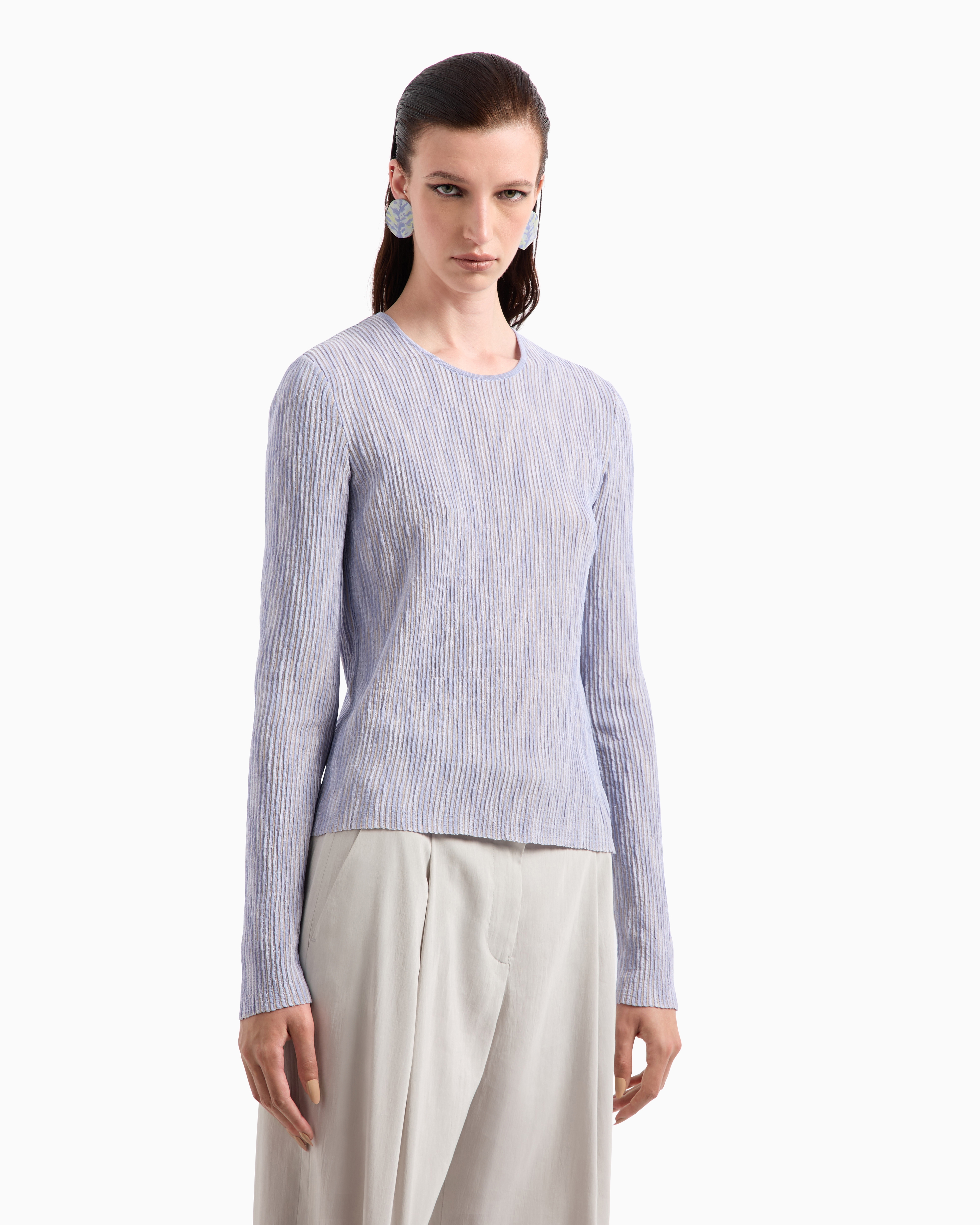 Giorgio Armani Cupro And Viscose Blend Crew-neck Jumper In Blue