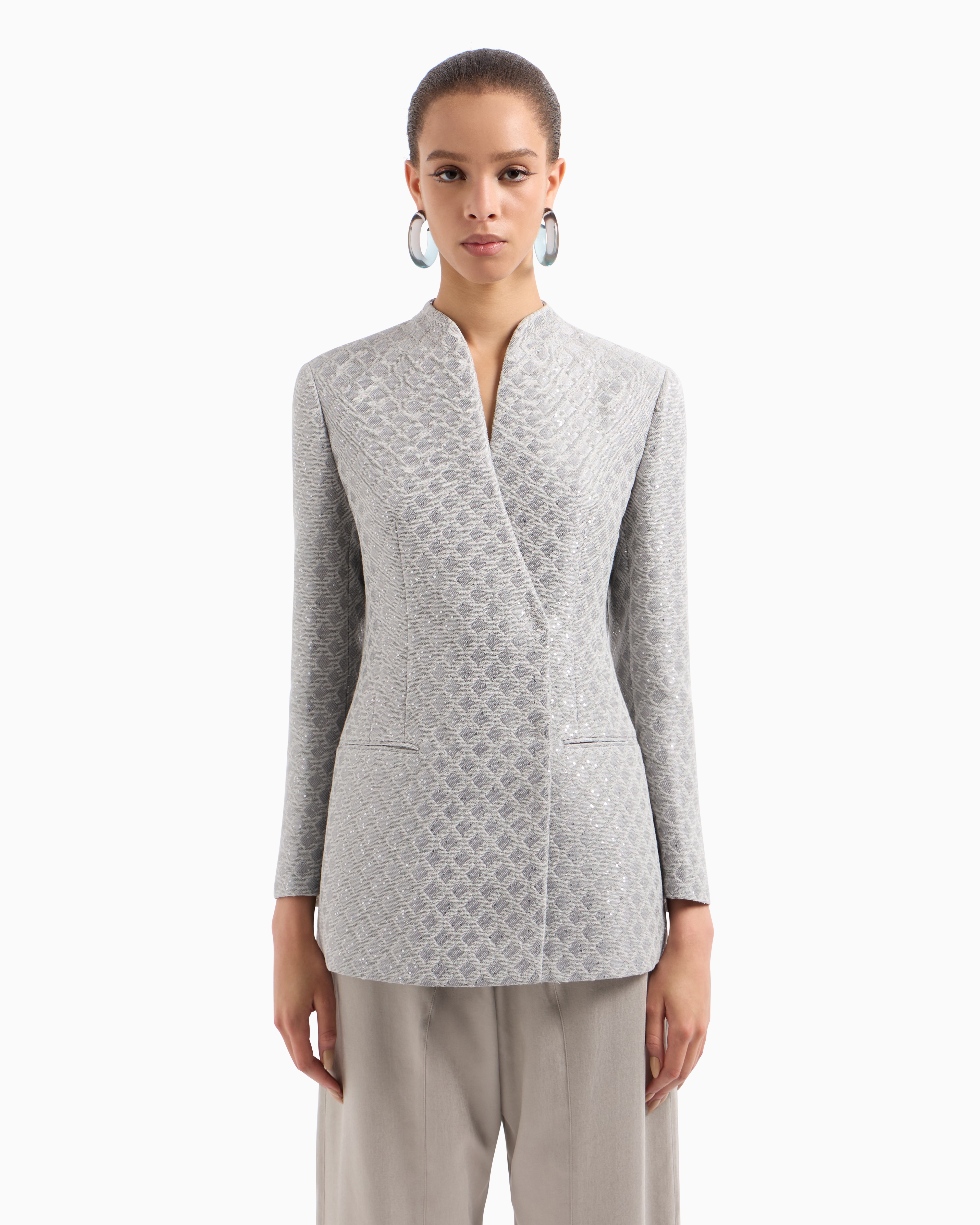 Giorgio Armani Women's Giacca Jacquard Geometria Micropaillettes In Gray