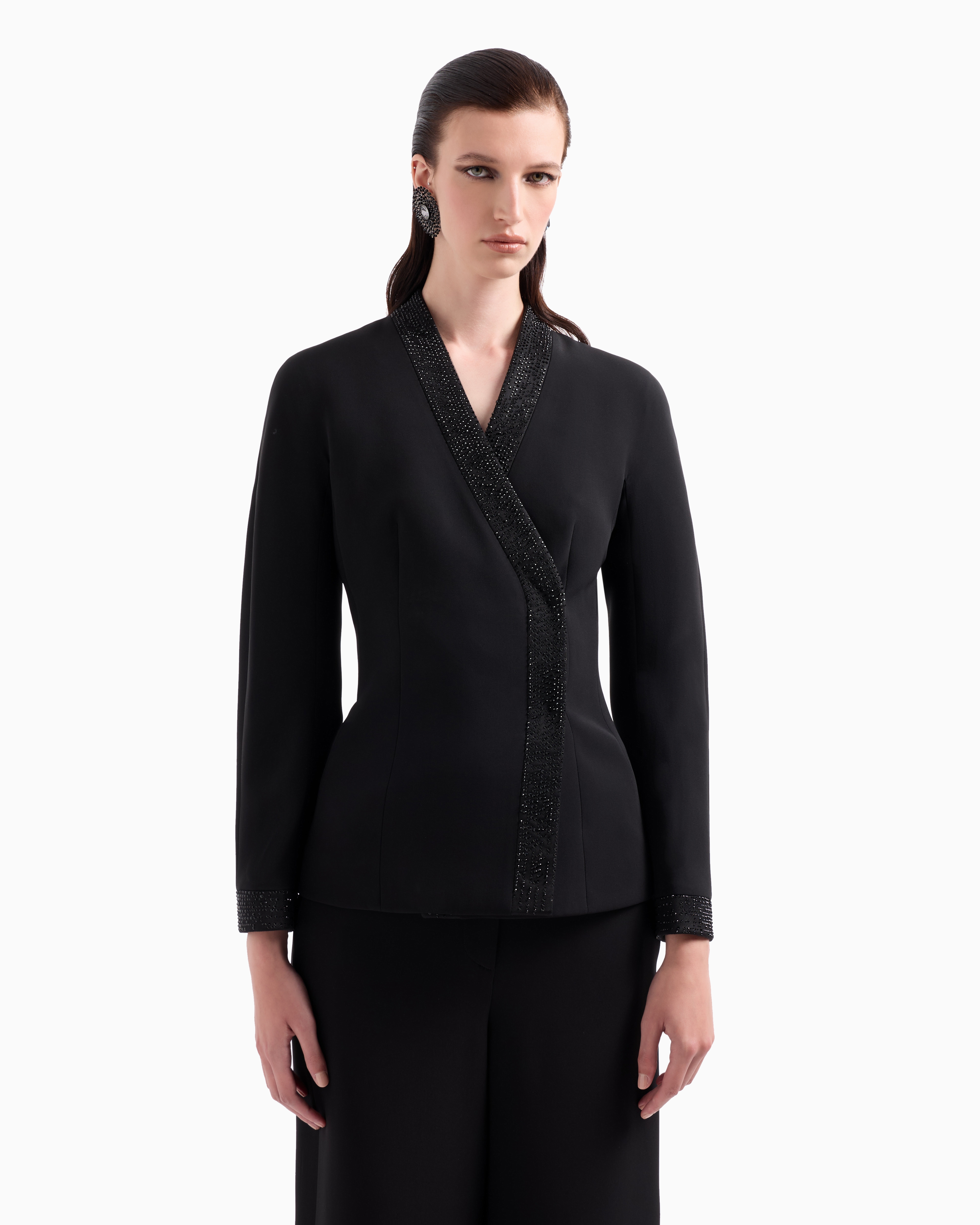 Giorgio Armani Single-breasted Jacket In Silk Cady With Applied Crystals