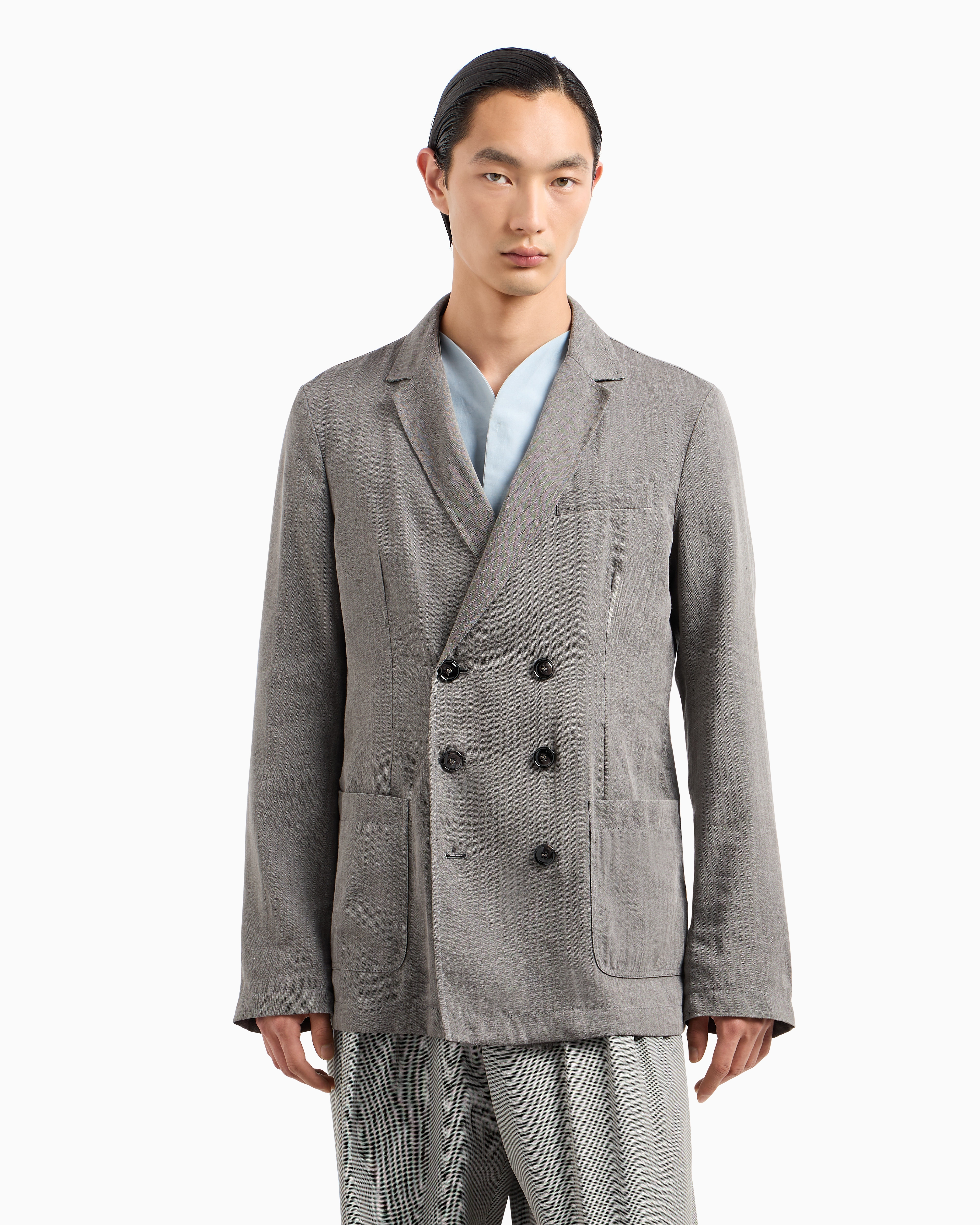 Giorgio Armani Linen And Viscose Double-breasted Jacket