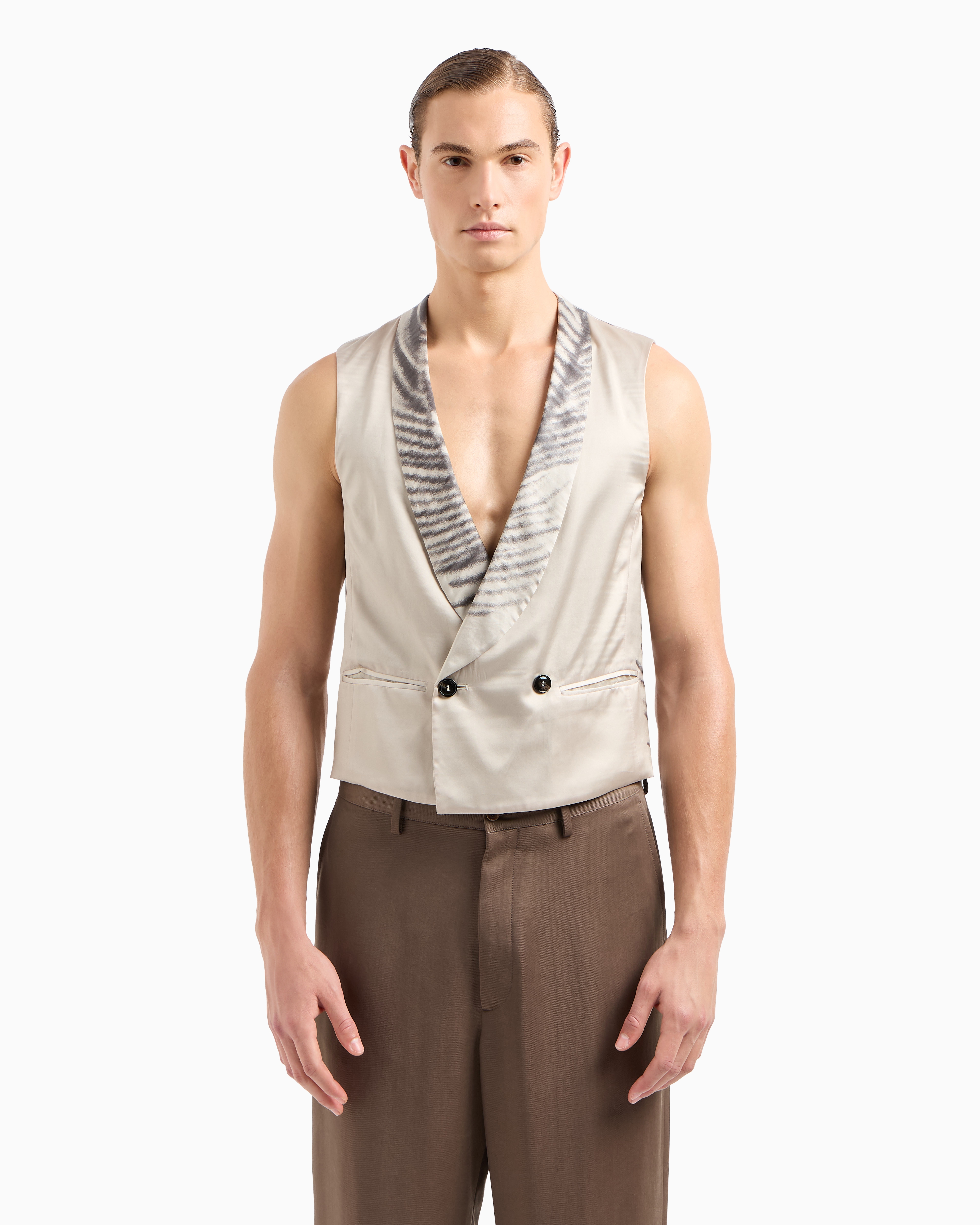 Giorgio Armani Printed Cupro Double-breasted Waistcoat