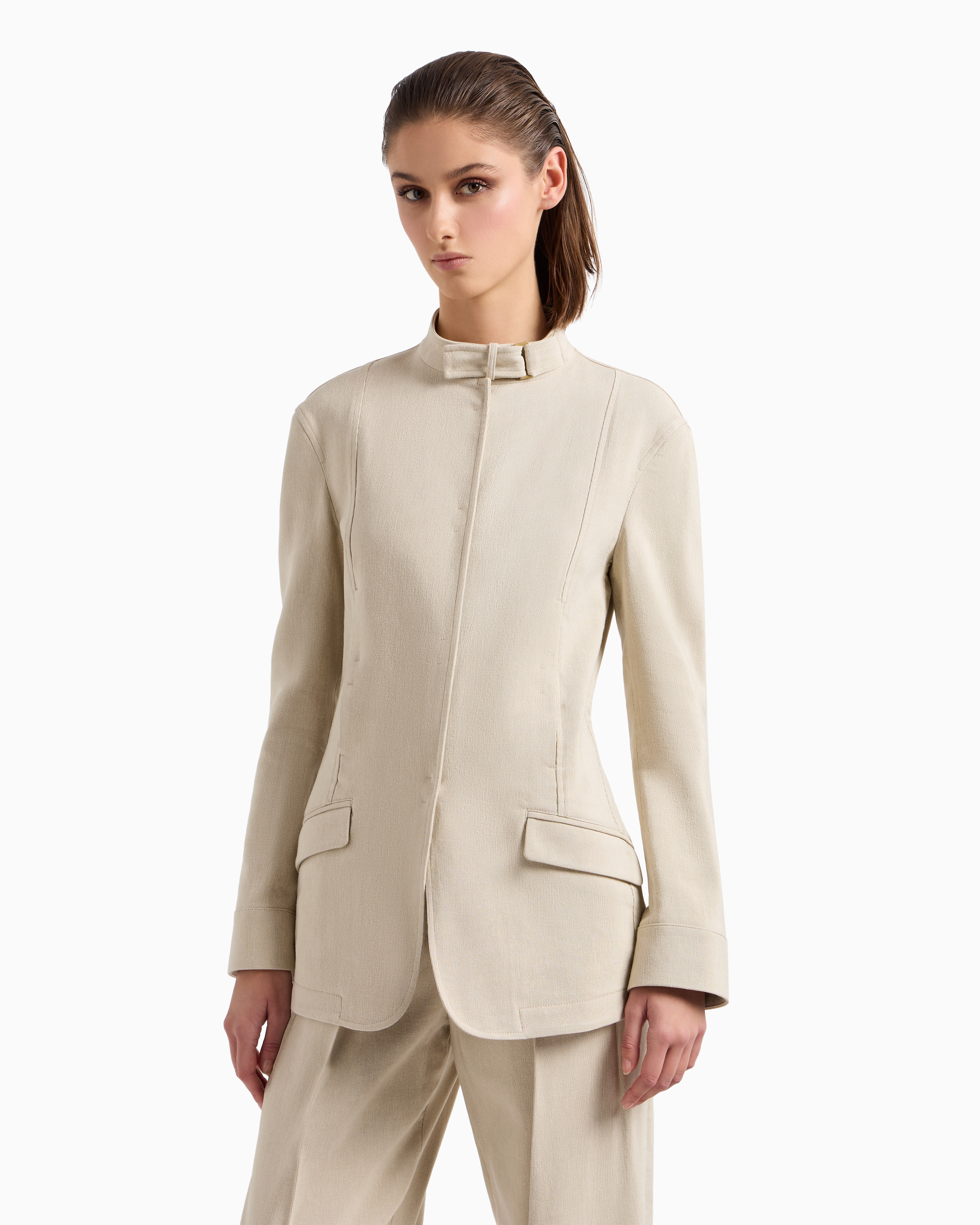 Giorgio Armani Single-breasted Jacket In A Canneté Cotton And Viscose