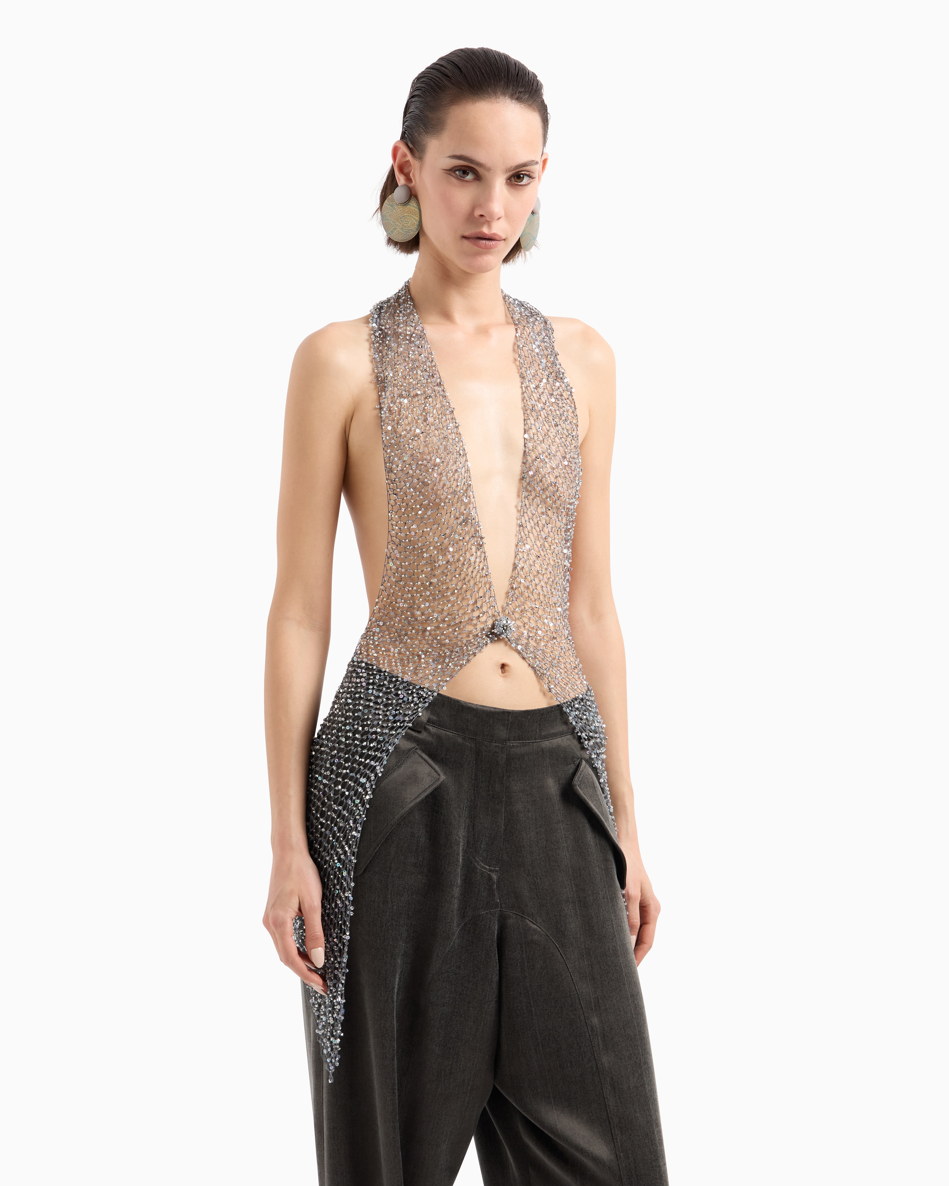 Giorgio Armani Mesh Top With Bead Embroidery