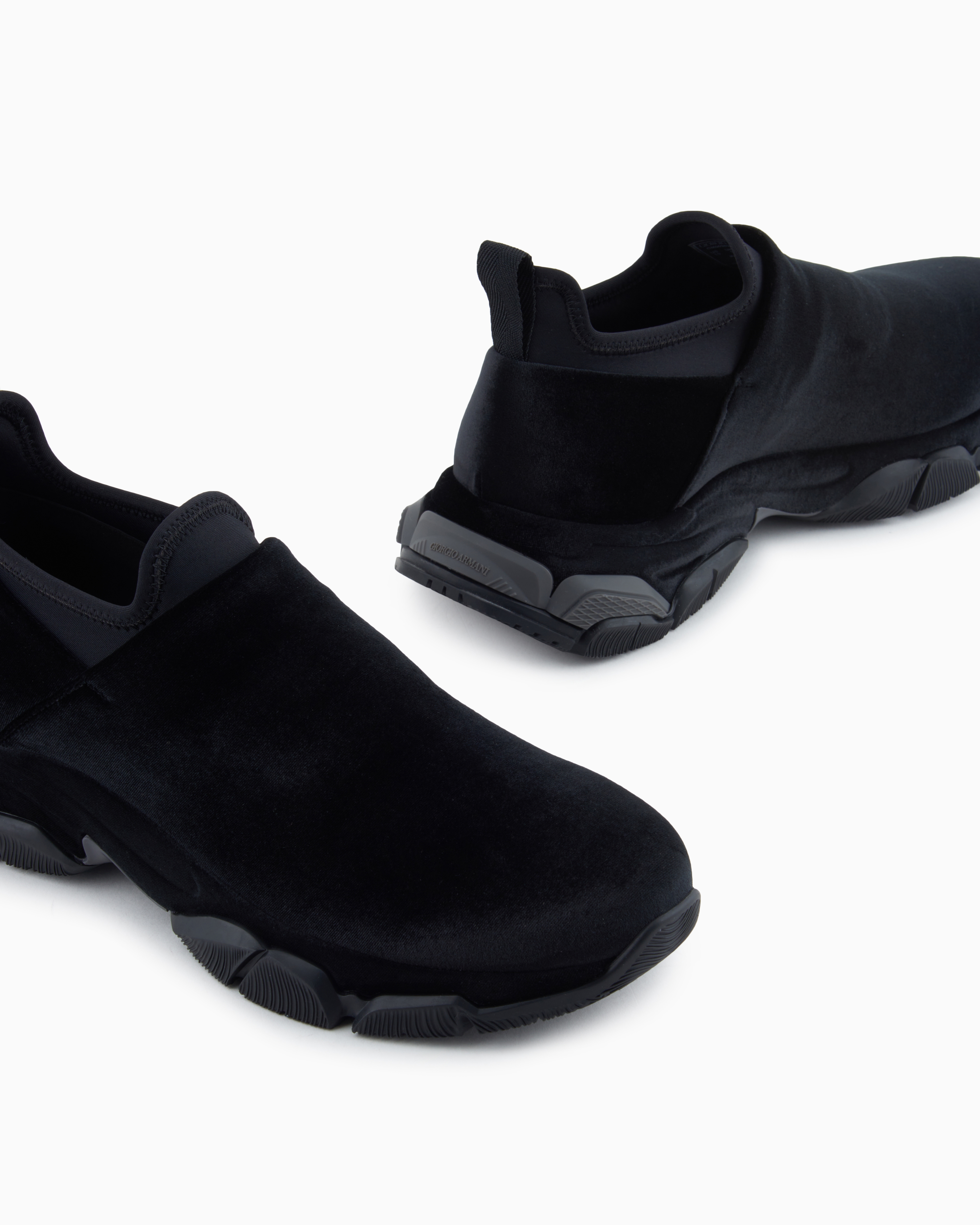 Giorgio Armani Slip-on Sneakers In Velvet And Scuba Fabric In Black