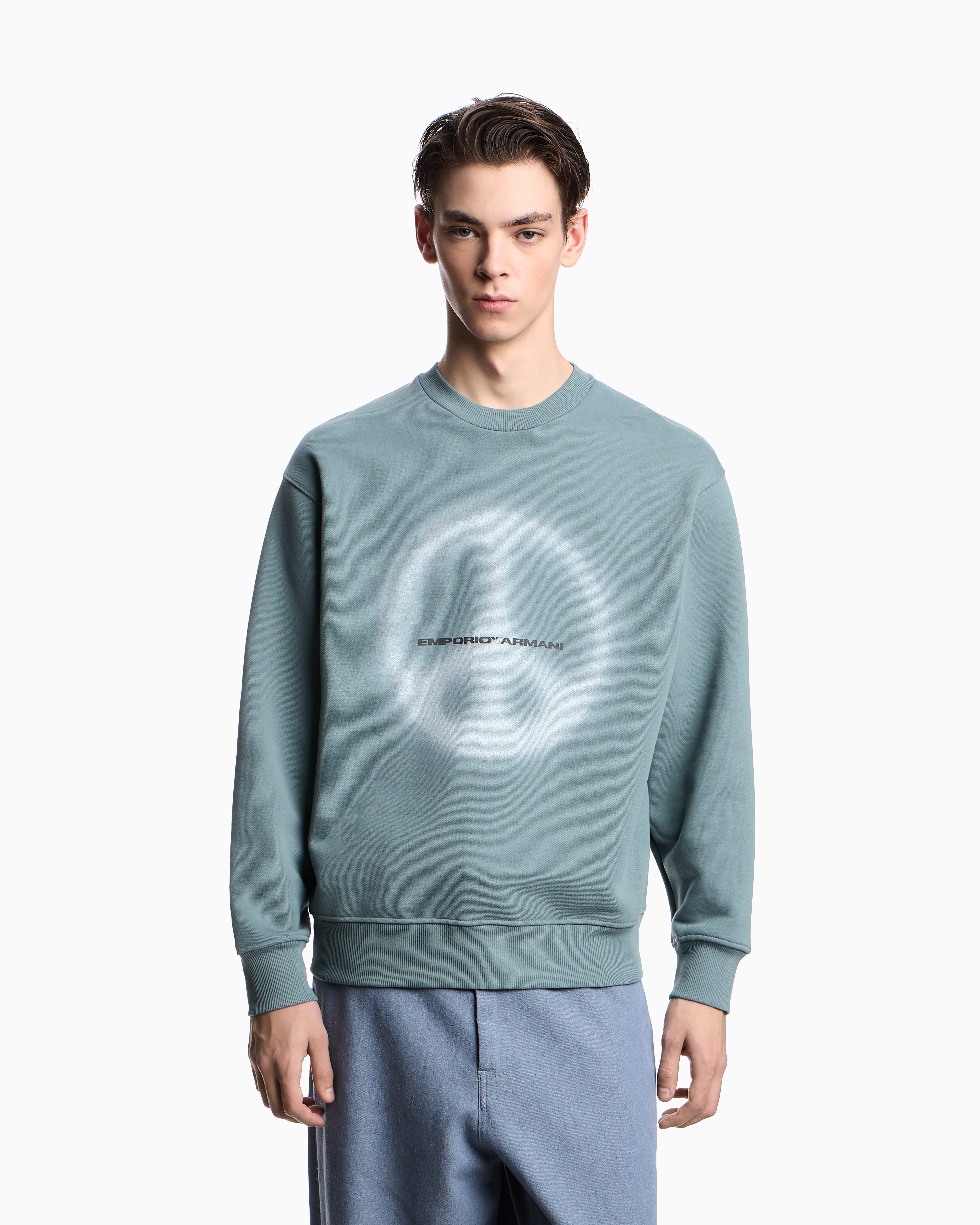 Emporio Armani Asv Sweatshirt With Oversized Print From The Peace Capsule Collection In Blue