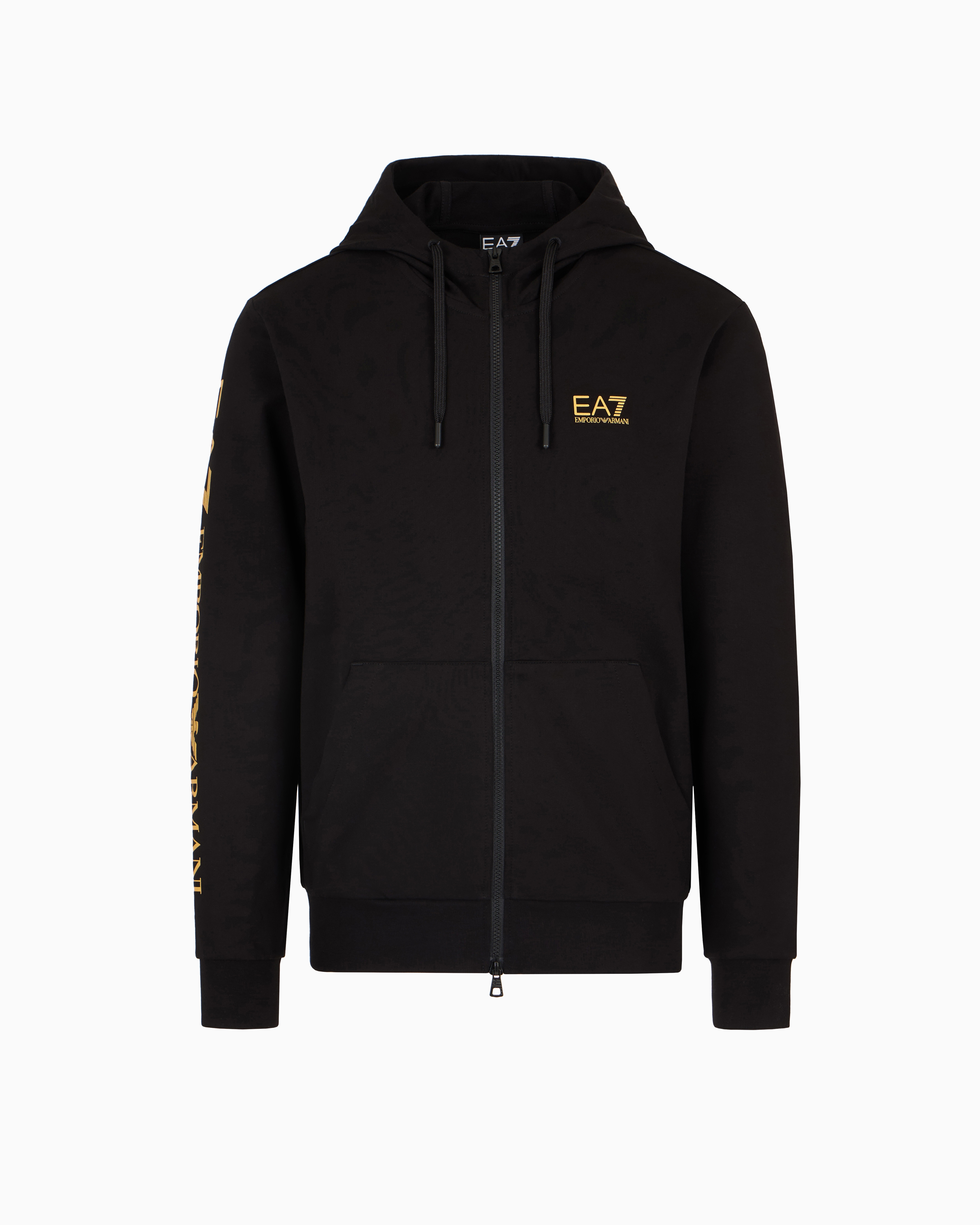 Ea7 Logo Series Hooded Cotton Sweatshirt In Black