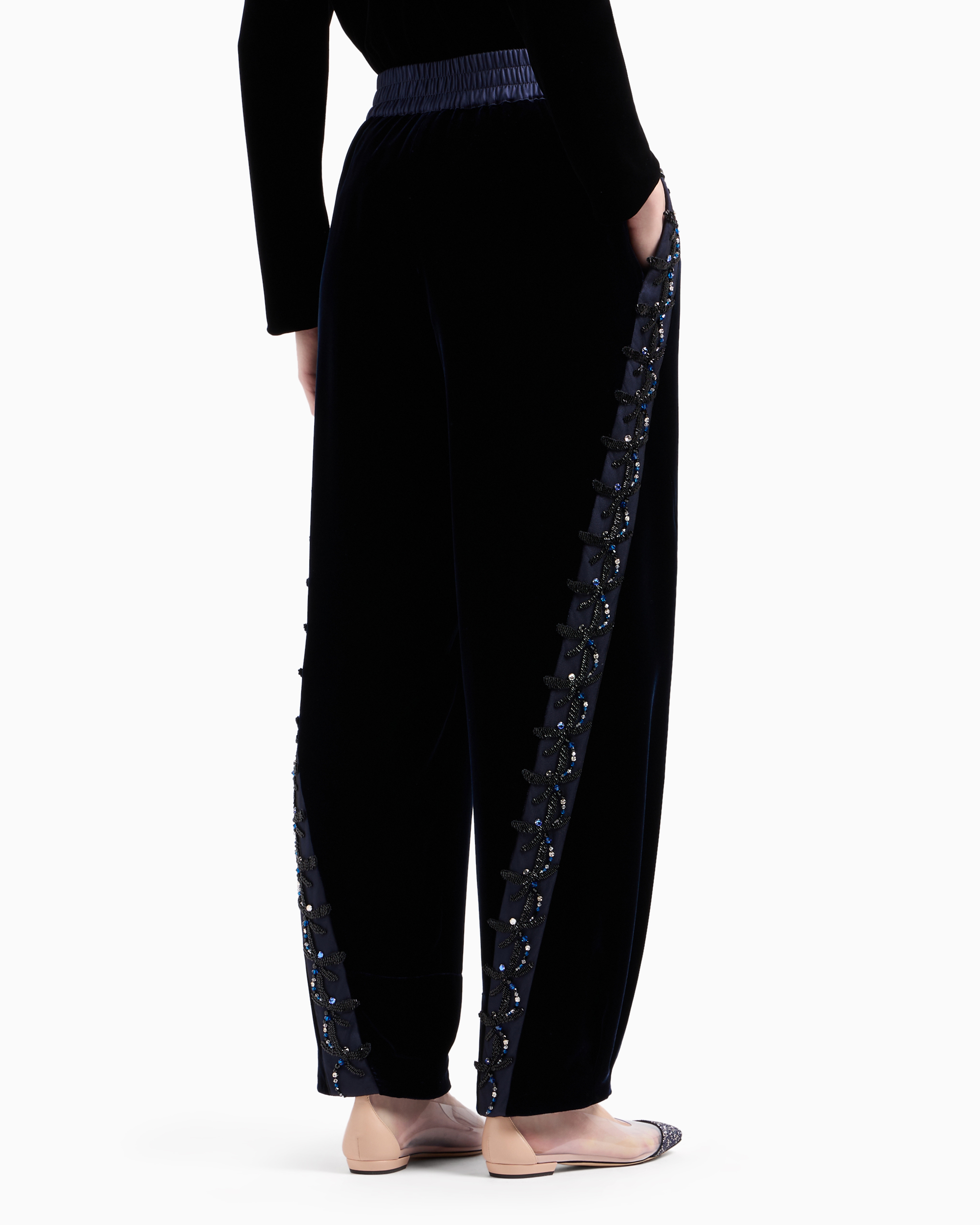 Giorgio Armani Velvet Trousers With Dragonfly Embroidery In Black