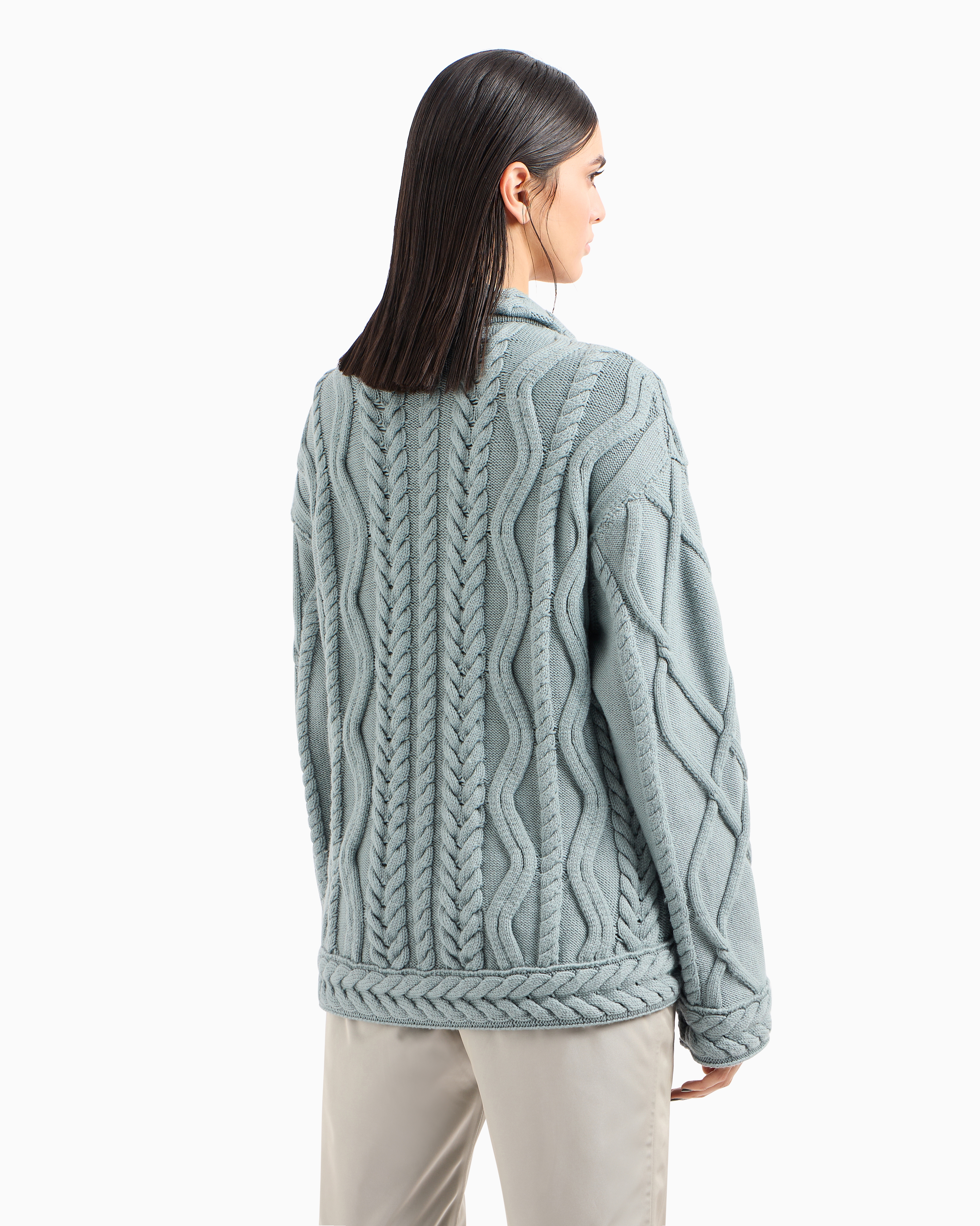 Giorgio Armani Neve Cable-knit Virgin Wool Cardigan In Green