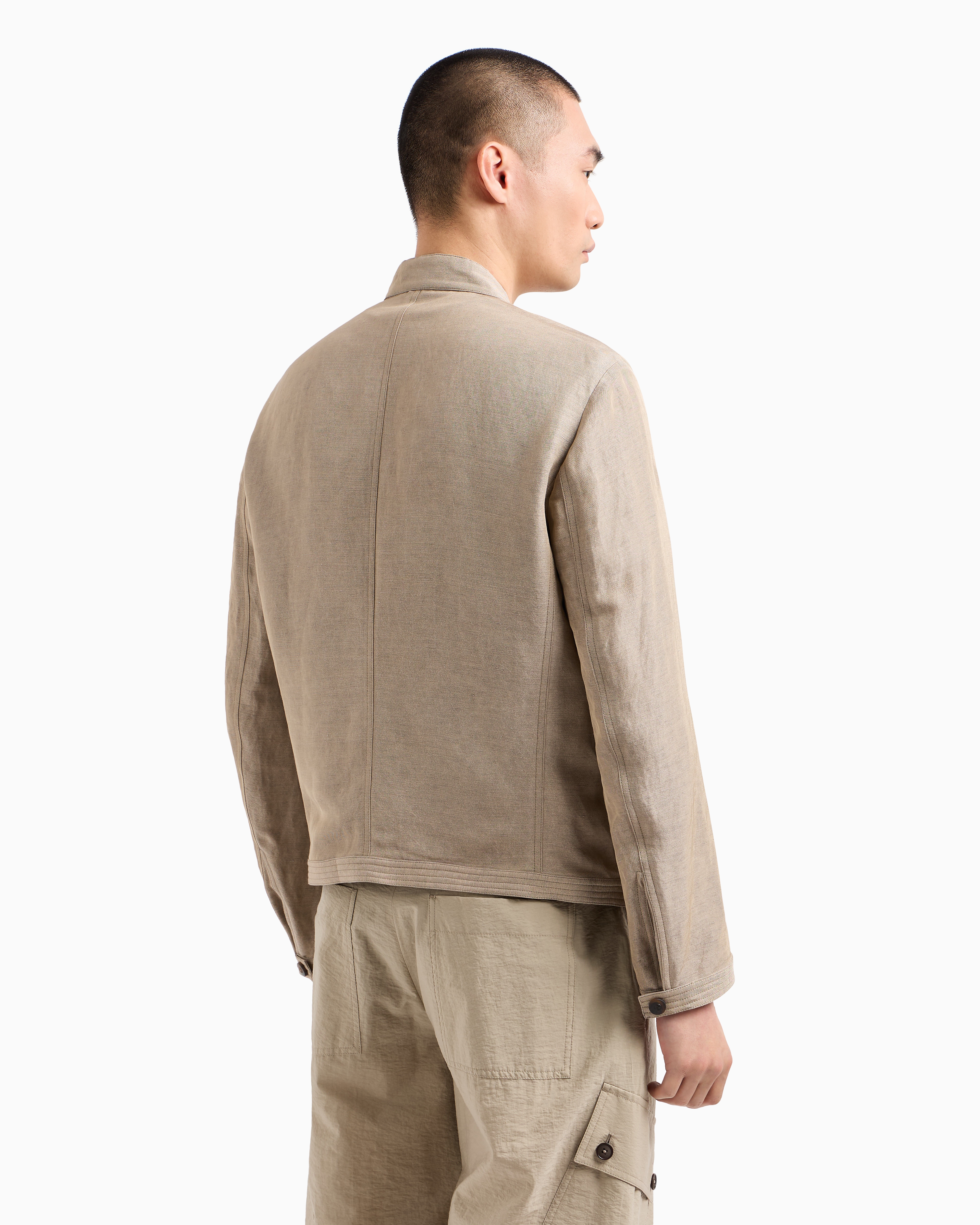 Giorgio Armani Blouson In Iridescent Linen And Viscose In Sand