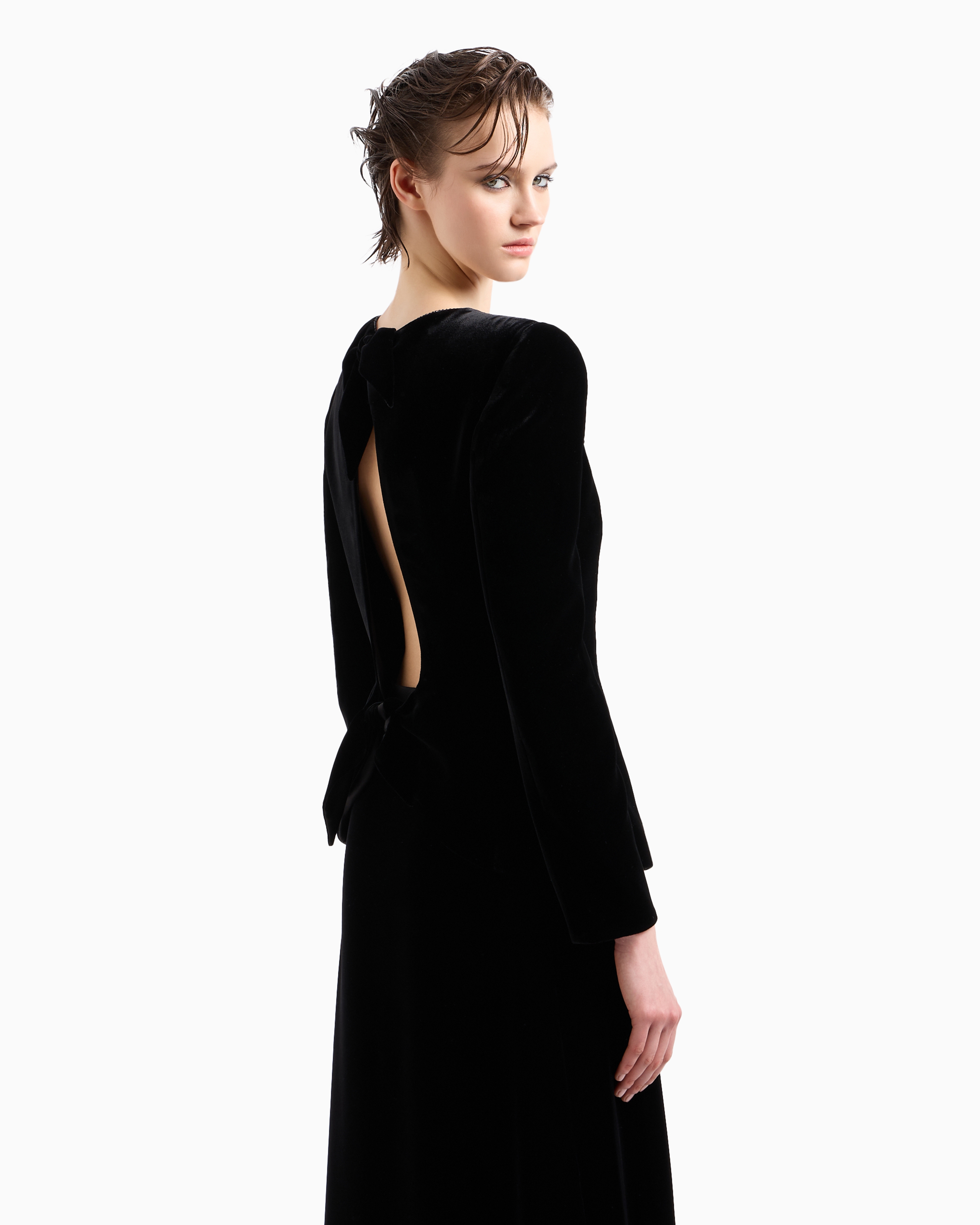 Giorgio Armani Velvet Zip-up Jacket With Bow Detail And Embroidery In Black