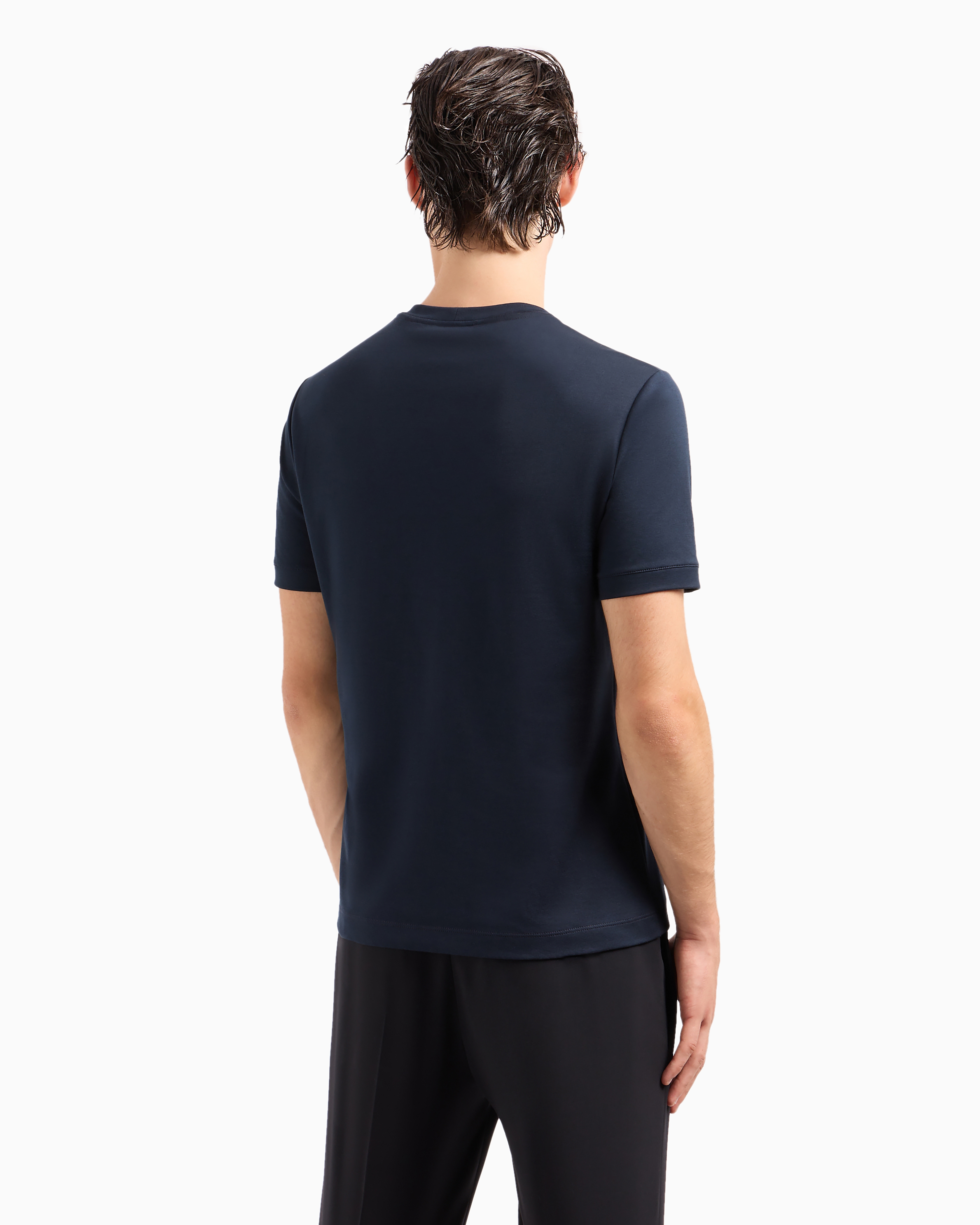 Giorgio Armani Crew-neck Short Sleeve T-shirt With Front Print In Blue