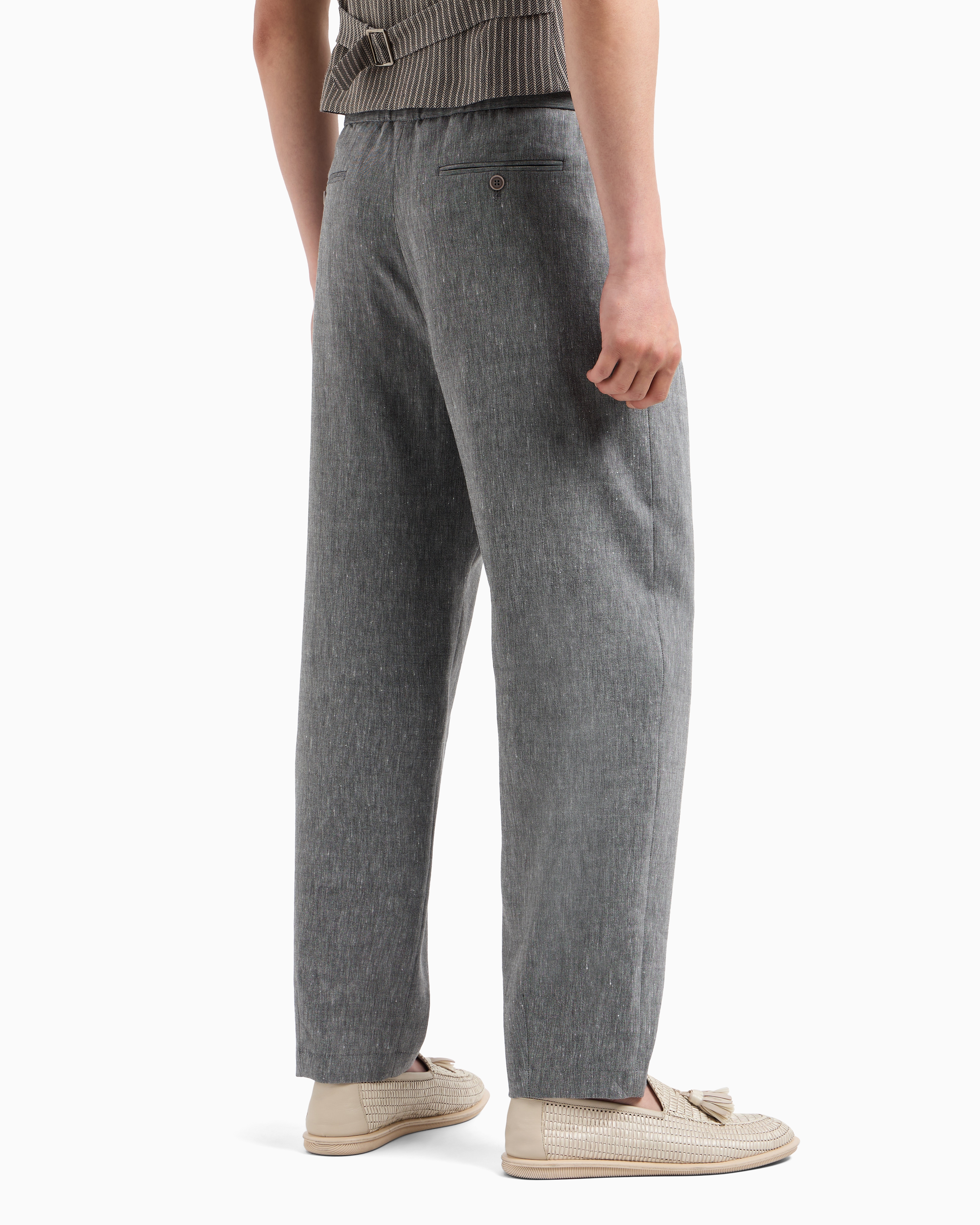 Giorgio Armani Single-pleat, Denim-effect Linen And Virgin Wool Trousers
