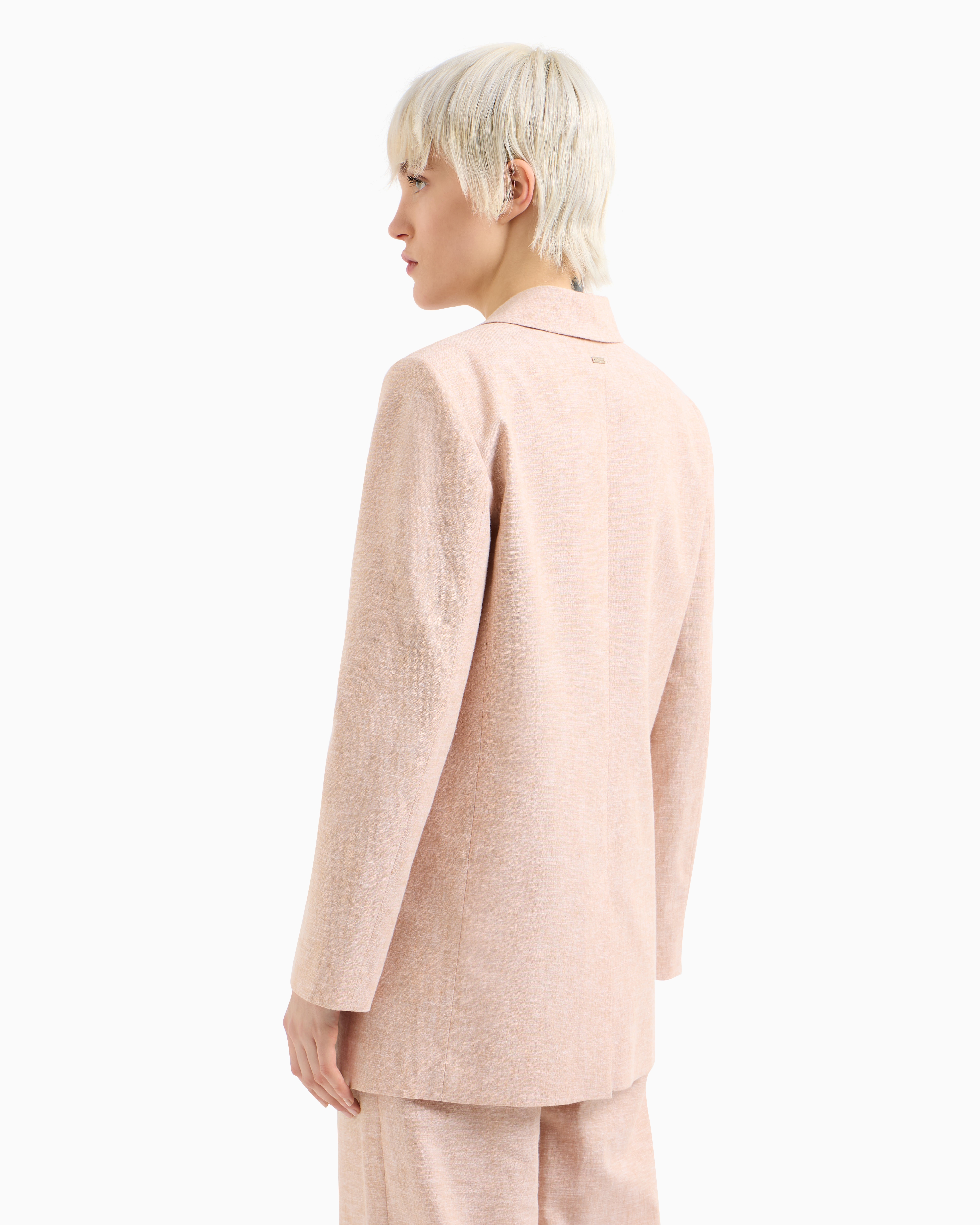 Armani Exchange Single-breasted Linen And Cotton Jacket In Pink
