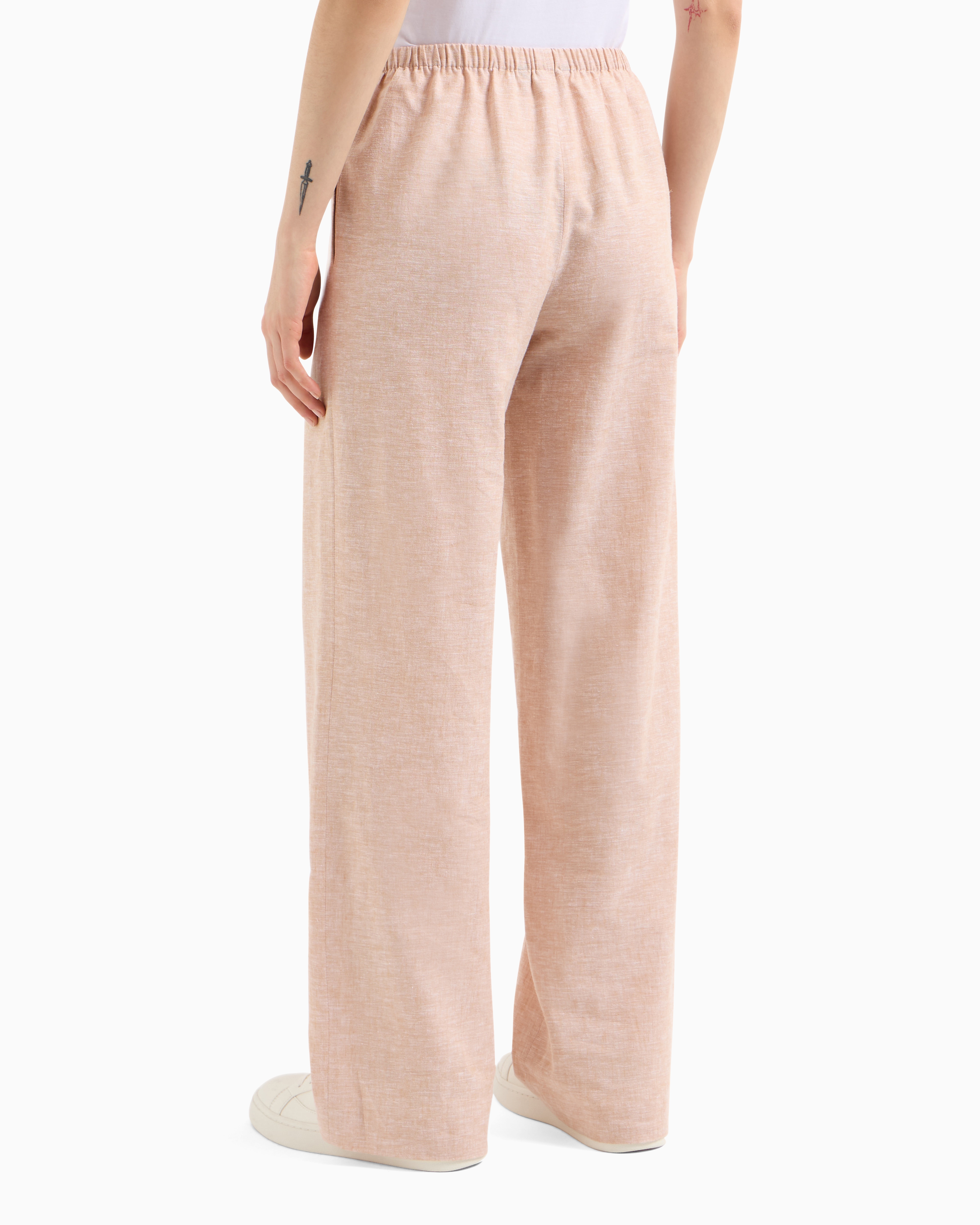 Armani Exchange Oversized Cotton And Linen Trousers In Pink