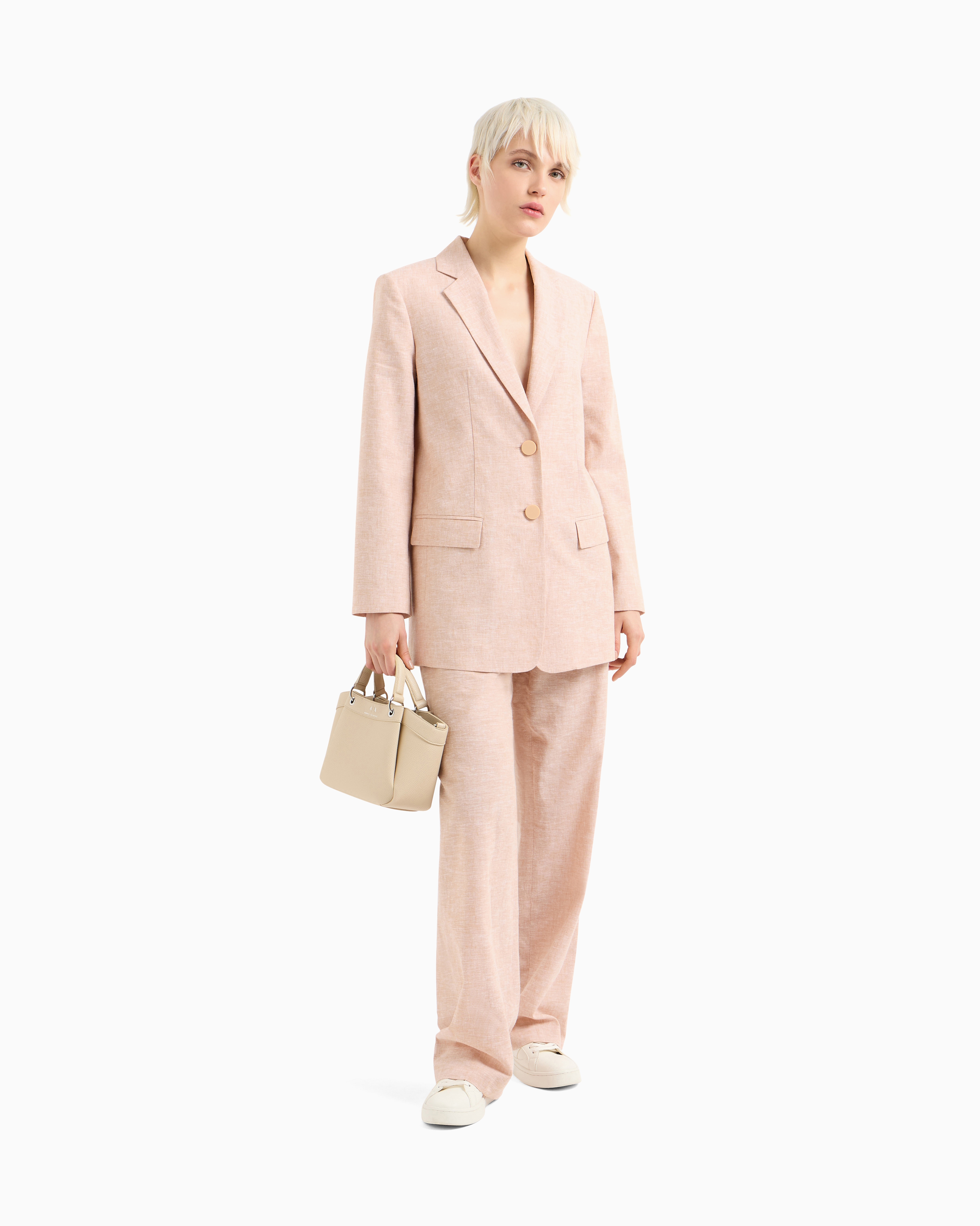 Armani Exchange Single-breasted Linen And Cotton Jacket In Pink
