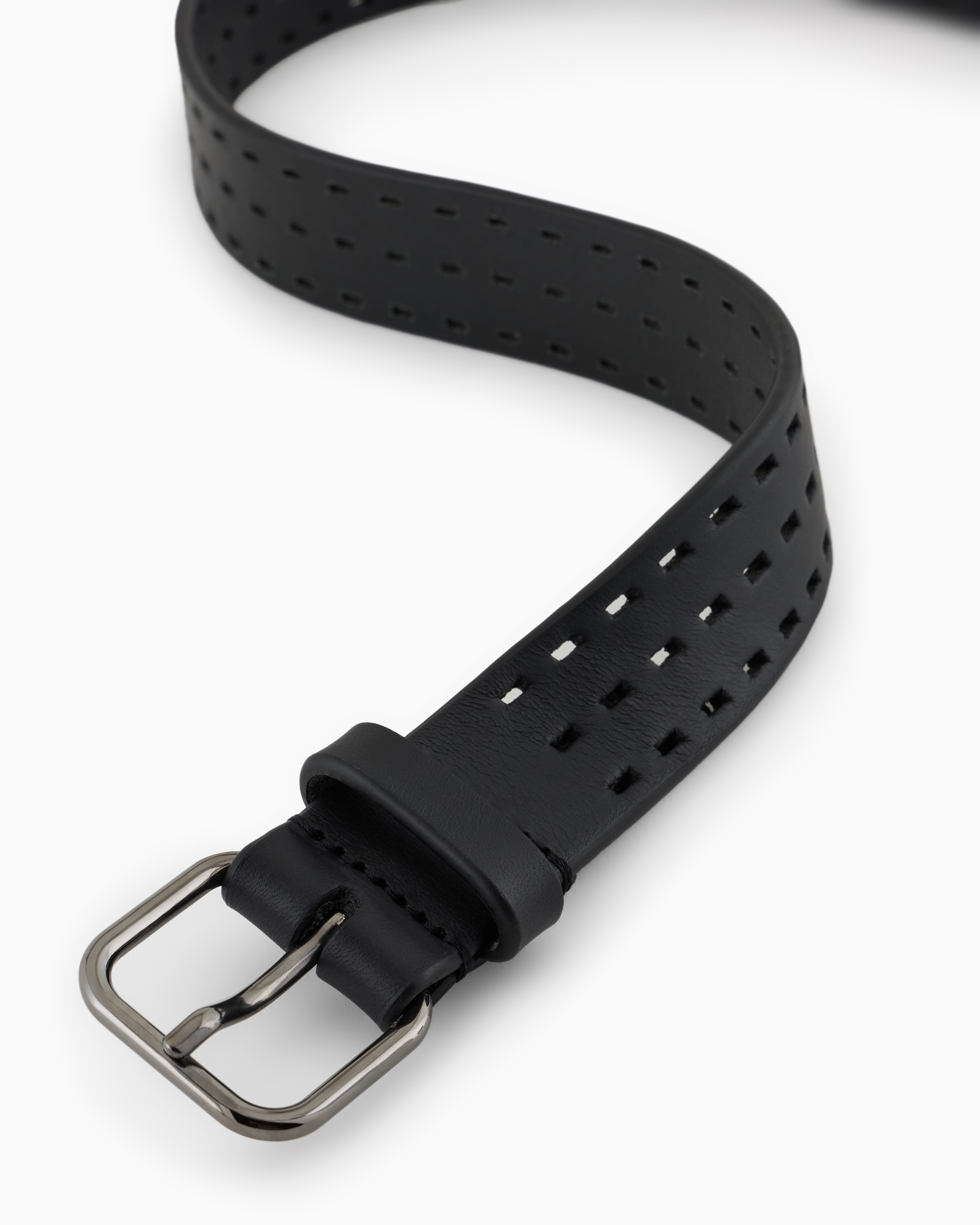 Giorgio Armani Perforated Leather Belt In Black