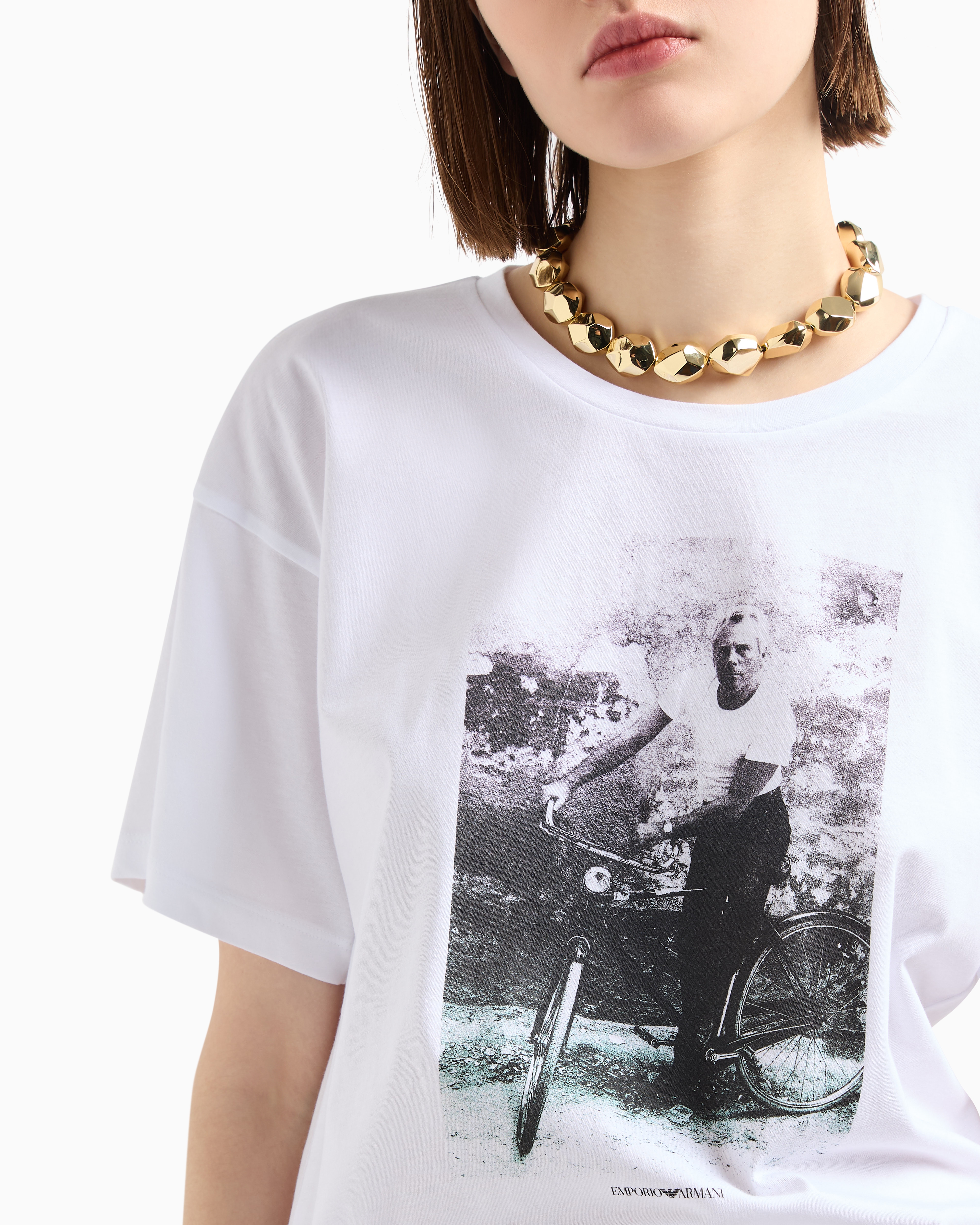 EMPORIO ARMANI GOLD-TONE BRASS BEADED NECKLACE