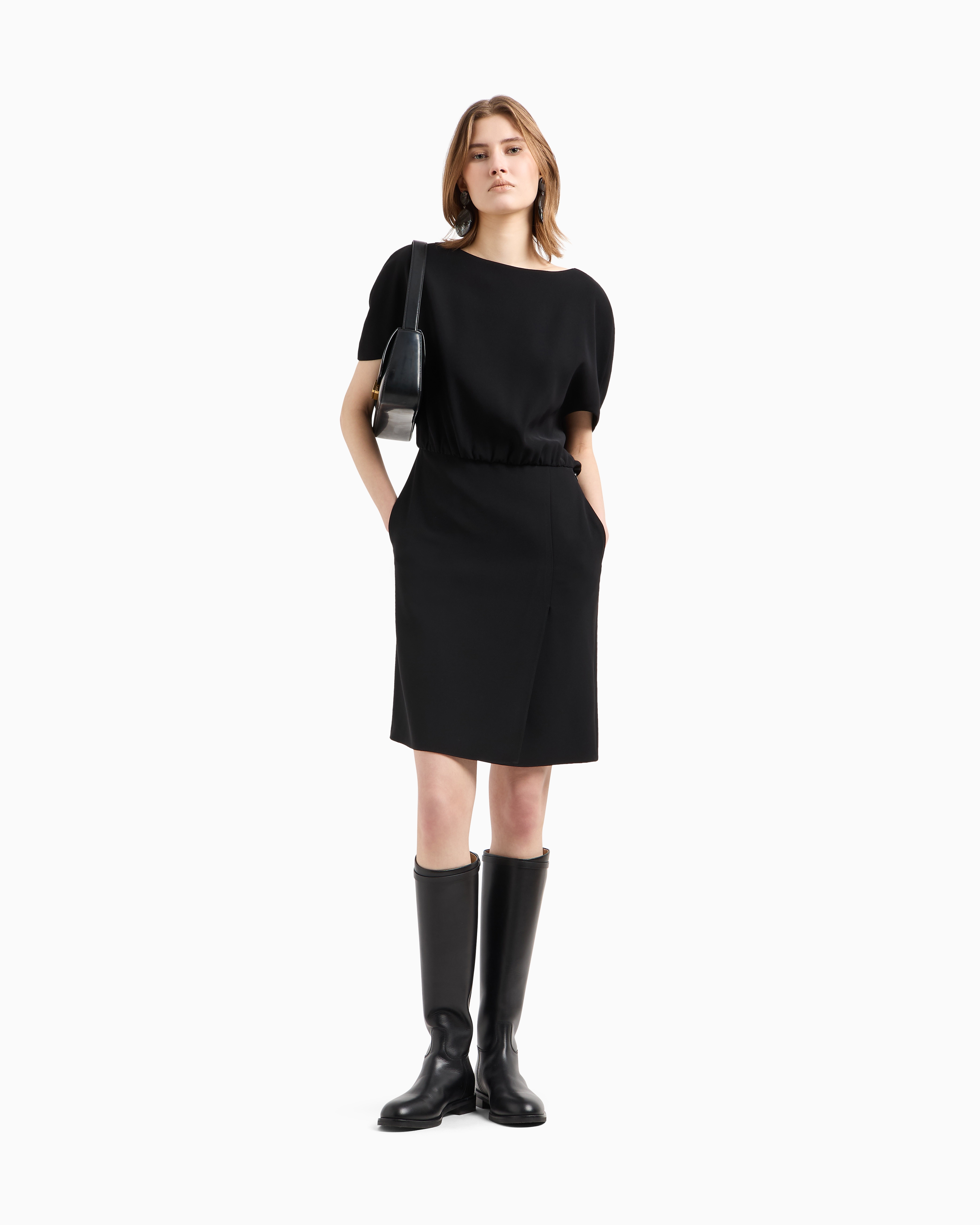 Emporio Armani Technical Cady Dress With Batwing Sleeves In Schwarz