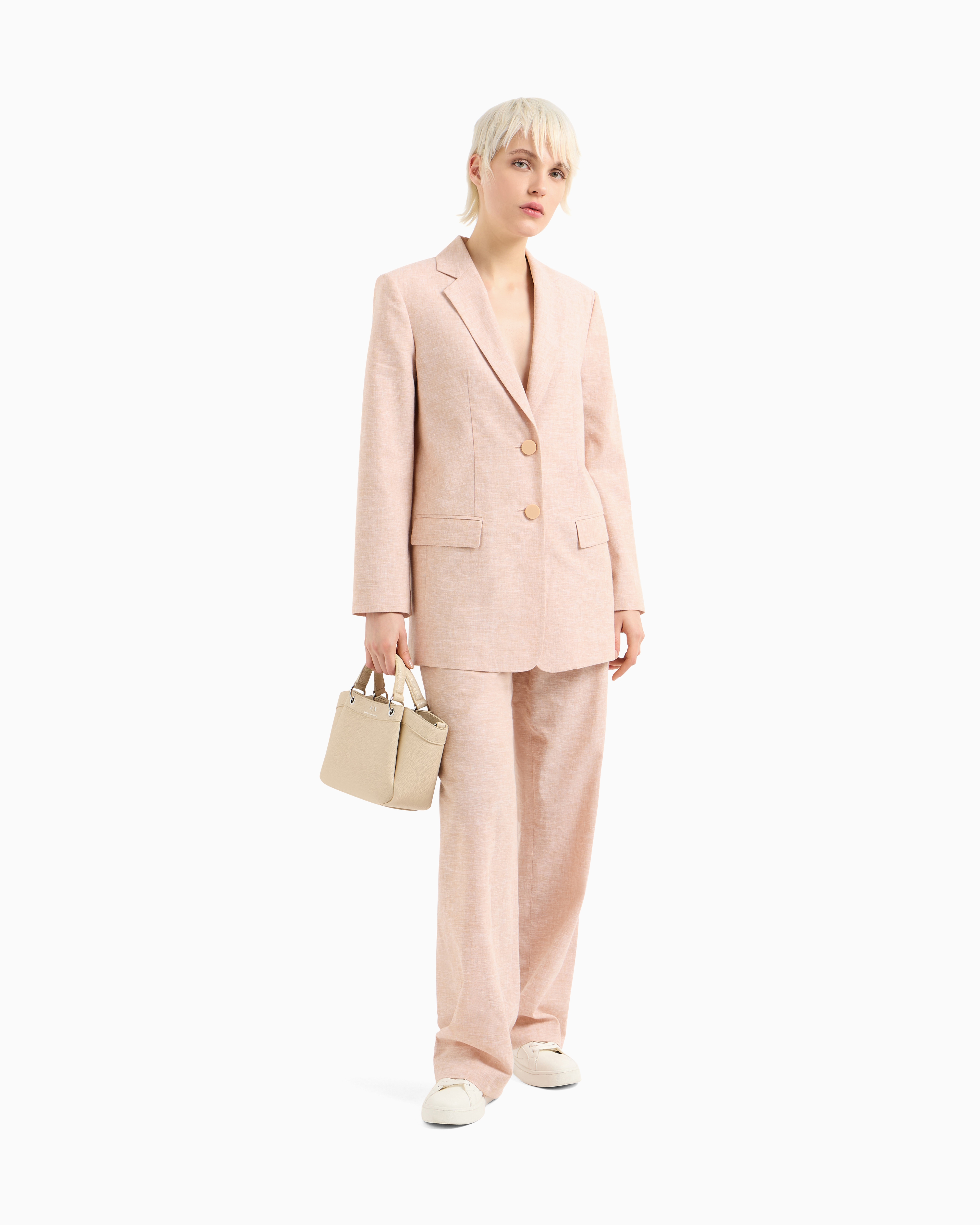 Armani Exchange Oversized Cotton And Linen Trousers In Pink
