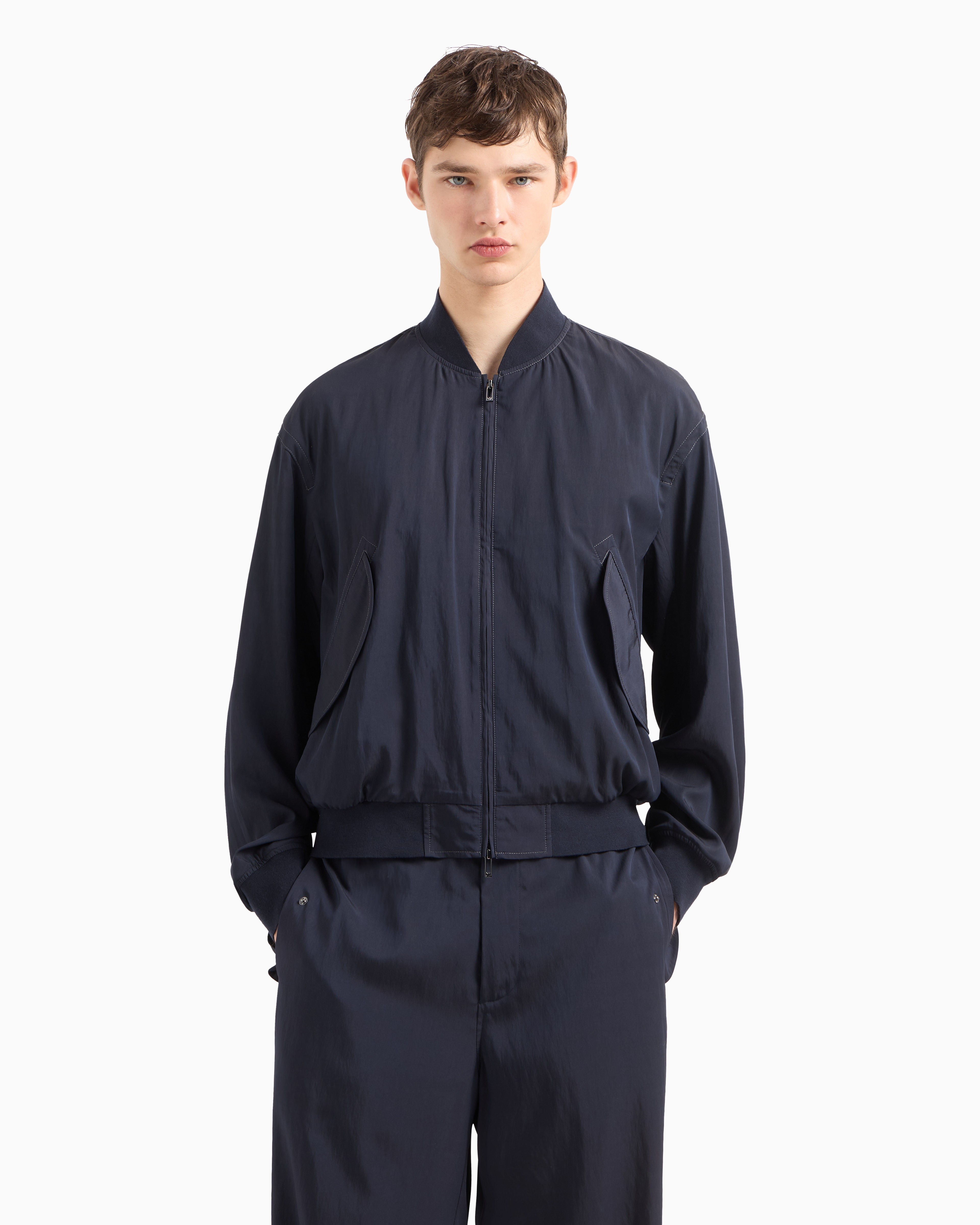 Emporio Armani Blouson Mit Bomberkragen Aus Viskose-nylon In Blue