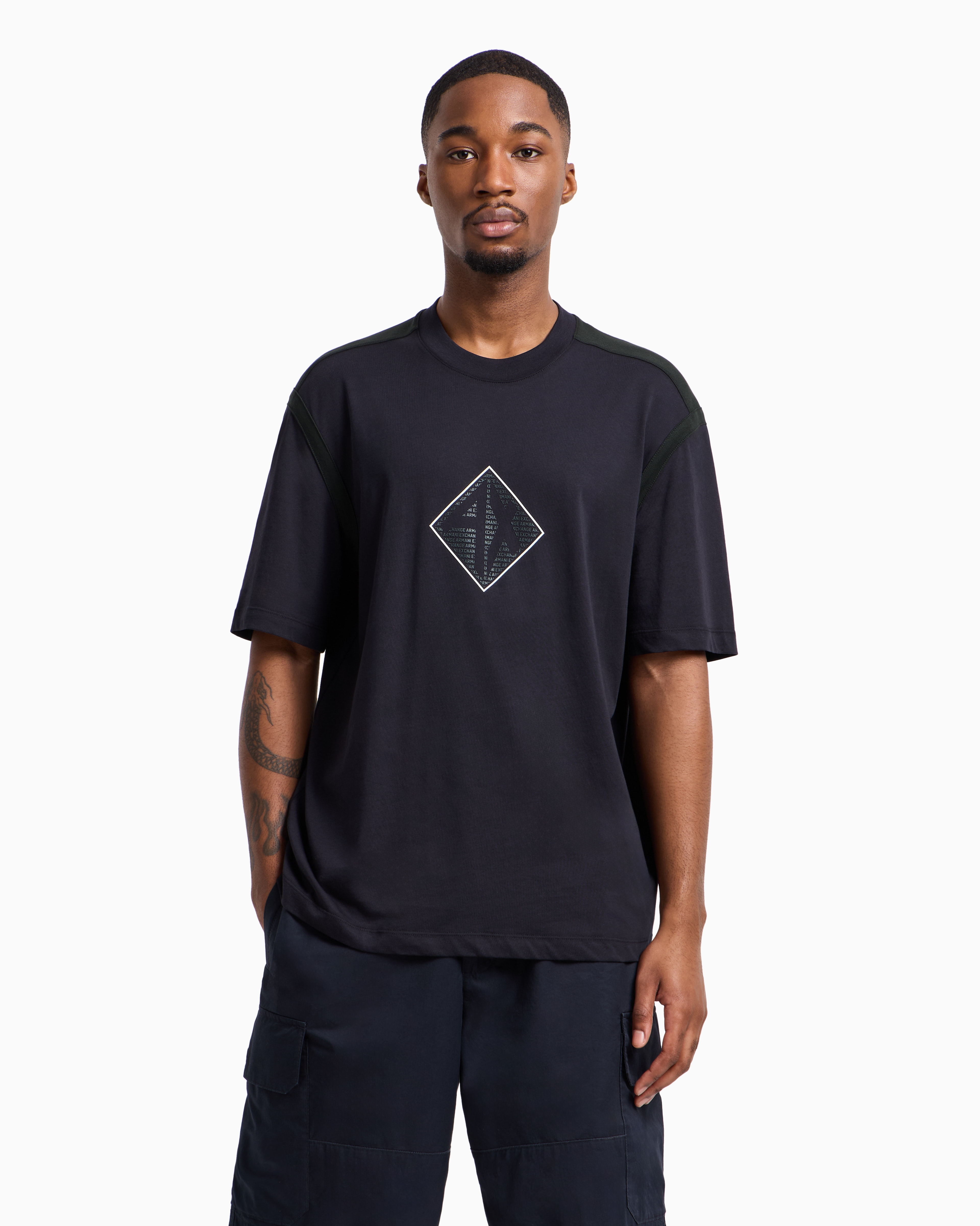 Armani Exchange - Regular fit T-shirt with logo print, Man, Navy_blue, Size: