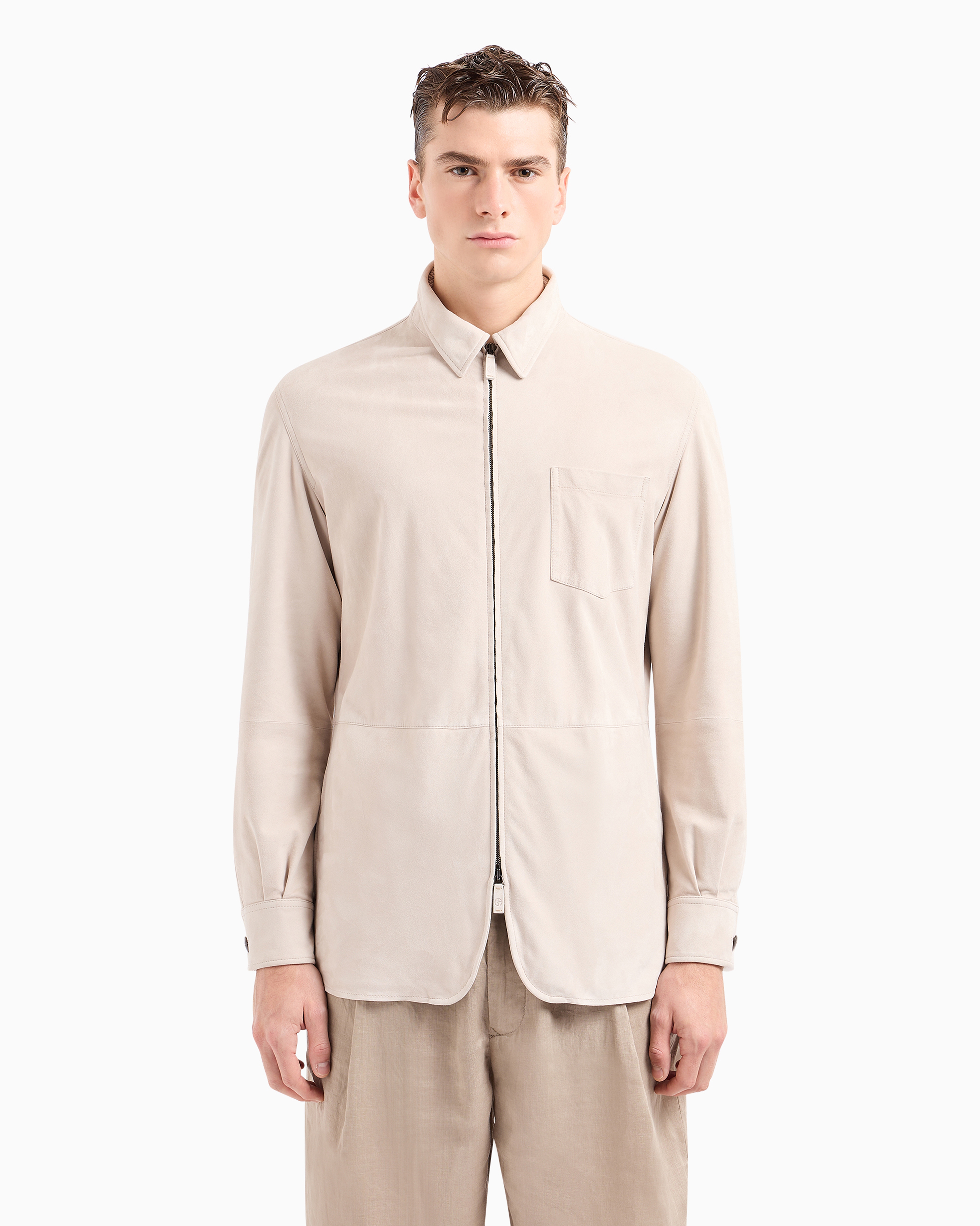 Giorgio Armani Suede-lambskin, Single-breasted Jacket In Neutral