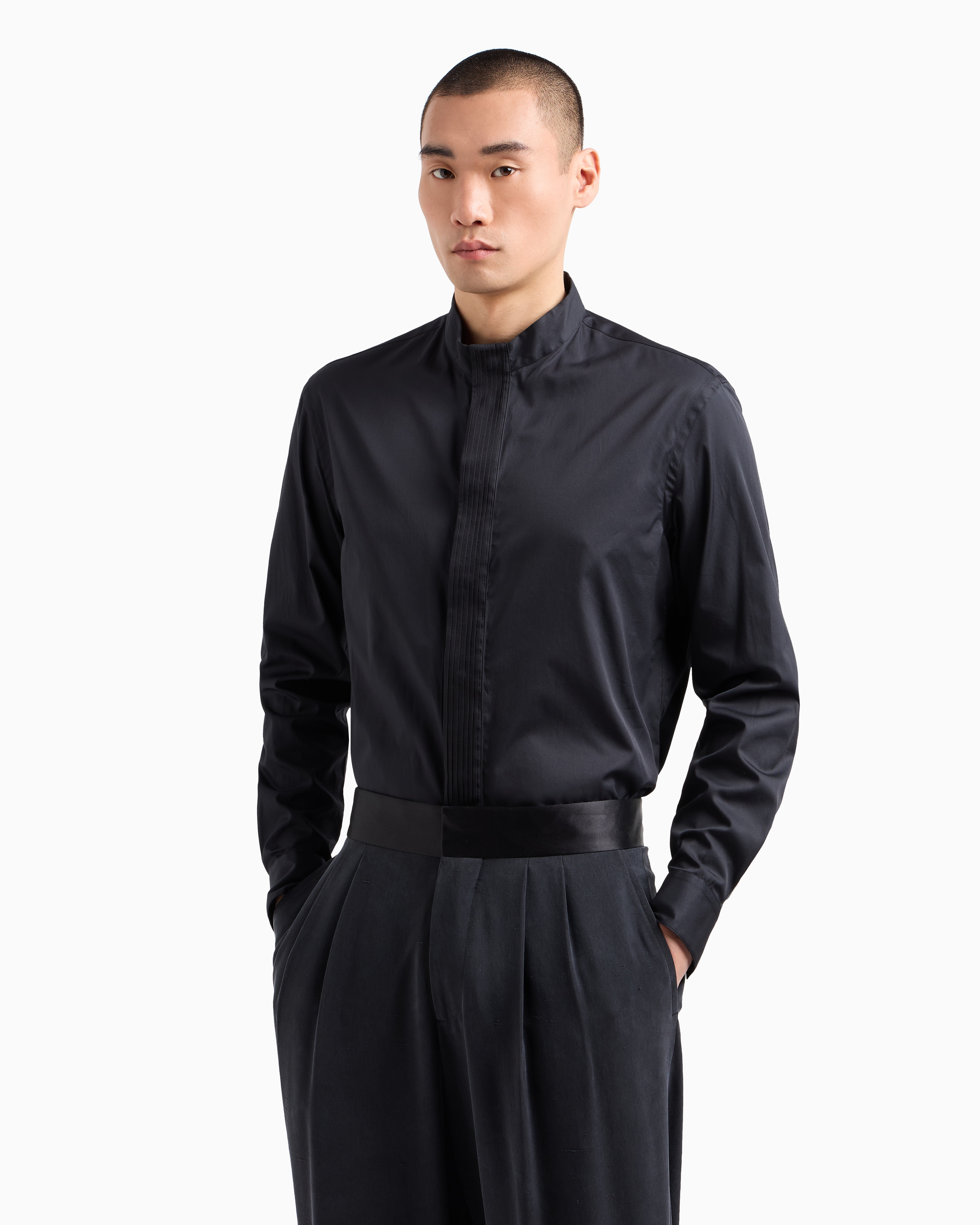 Giorgio Armani Regular-fit Shirt In Luxury Cotton Twill In Black