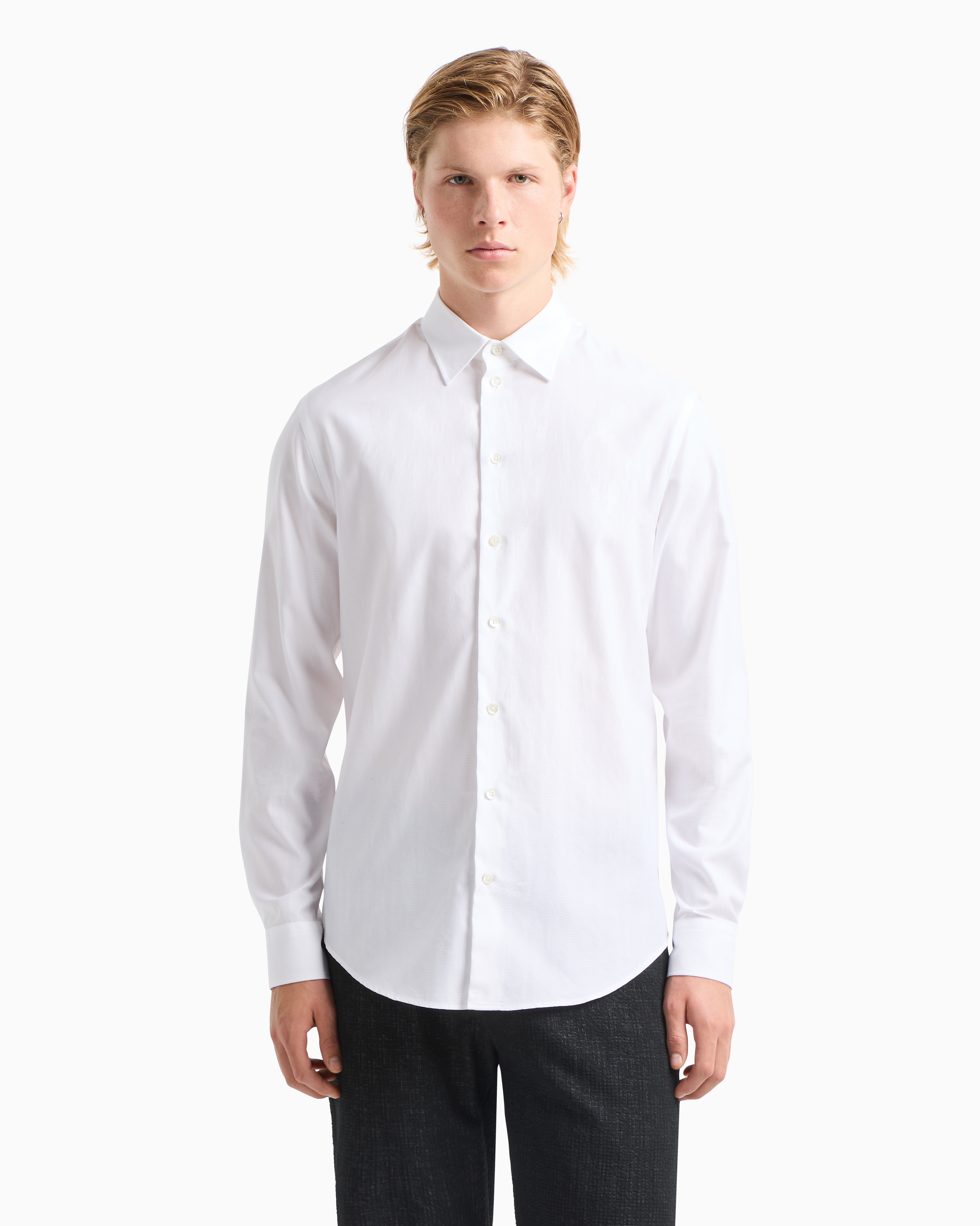 Emporio Armani Garment-dyed Linen Shirt With French Collar In White