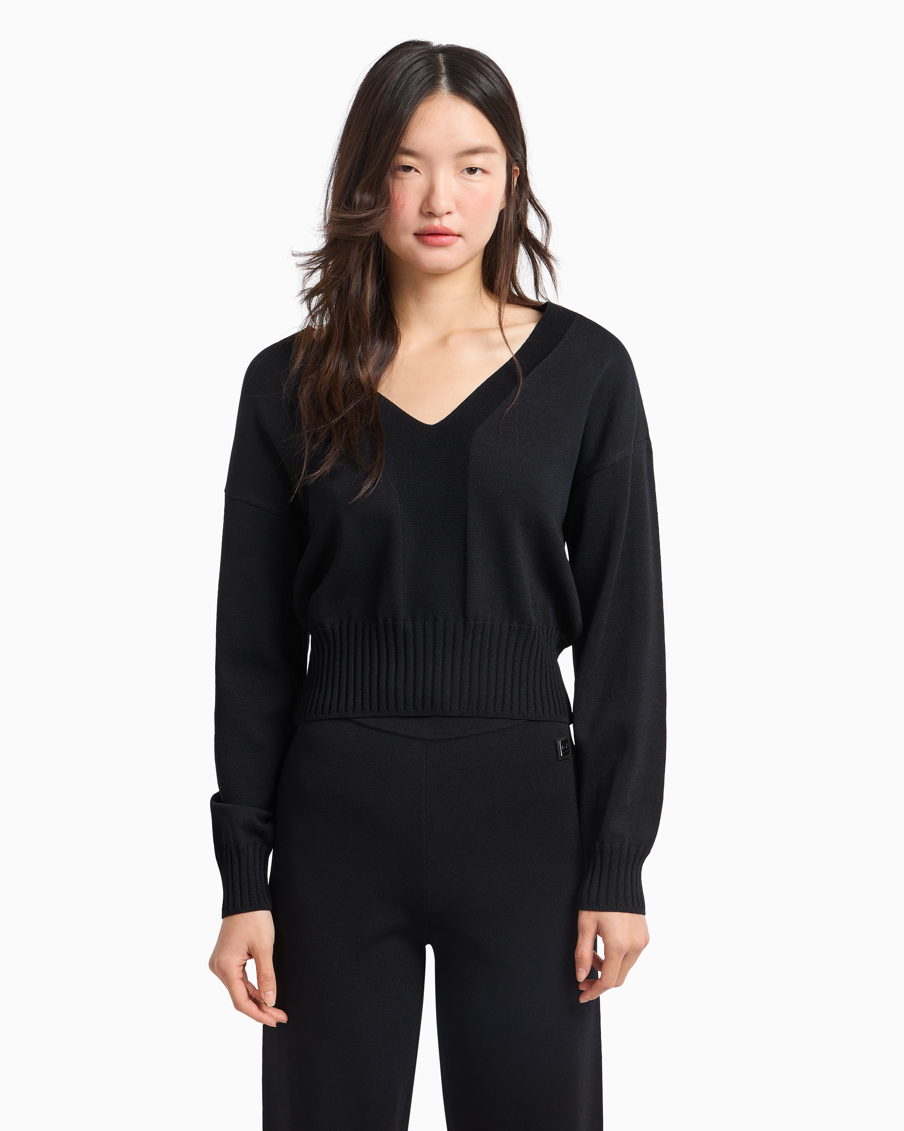 Armani Exchange - ASV Contrast Detail Sweater, Woman, Black, Size: