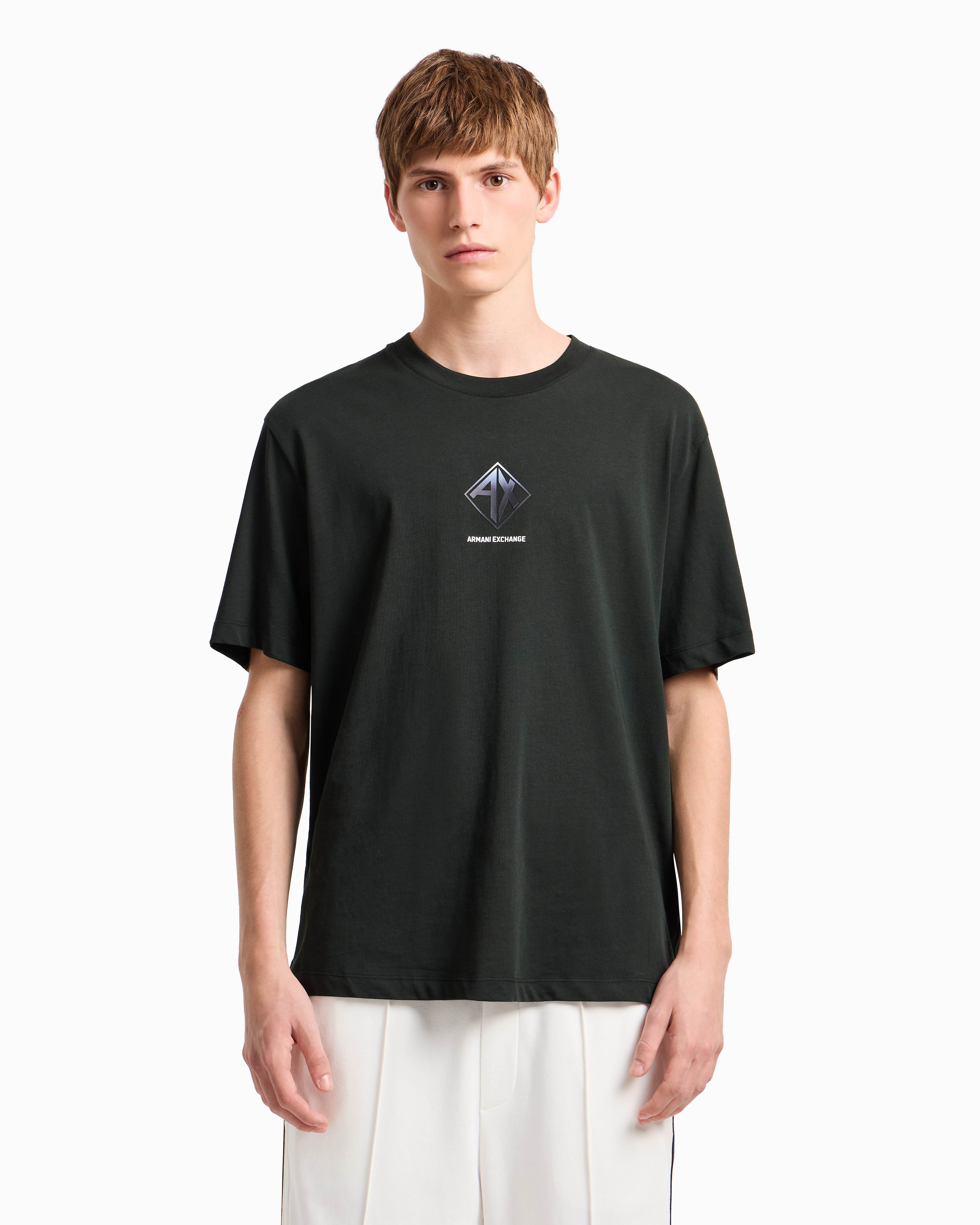 Armani Exchange - Regular fit T-shirt with logo print, Man, Green, Size: