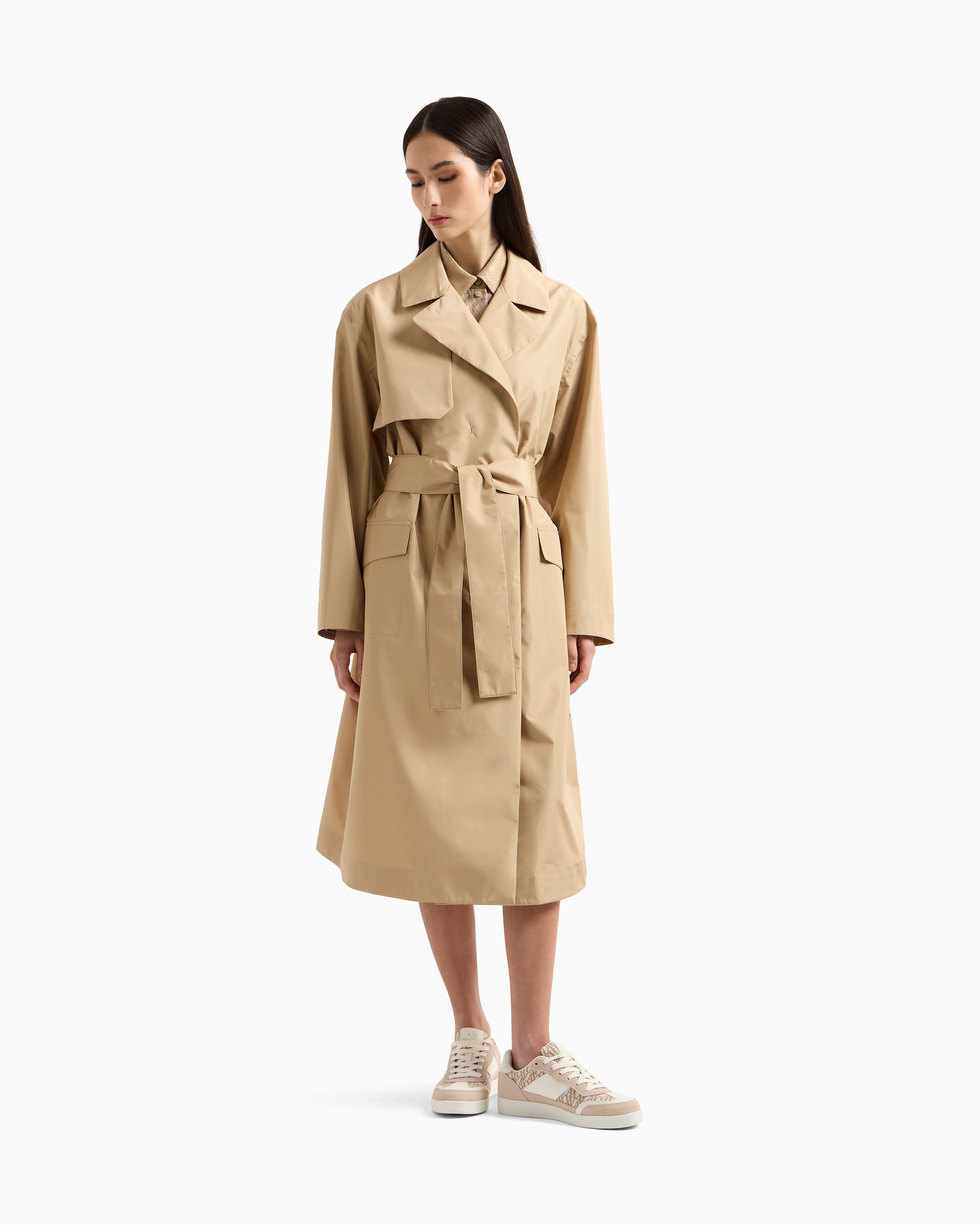Armani Exchange Trench Coats In Camel
