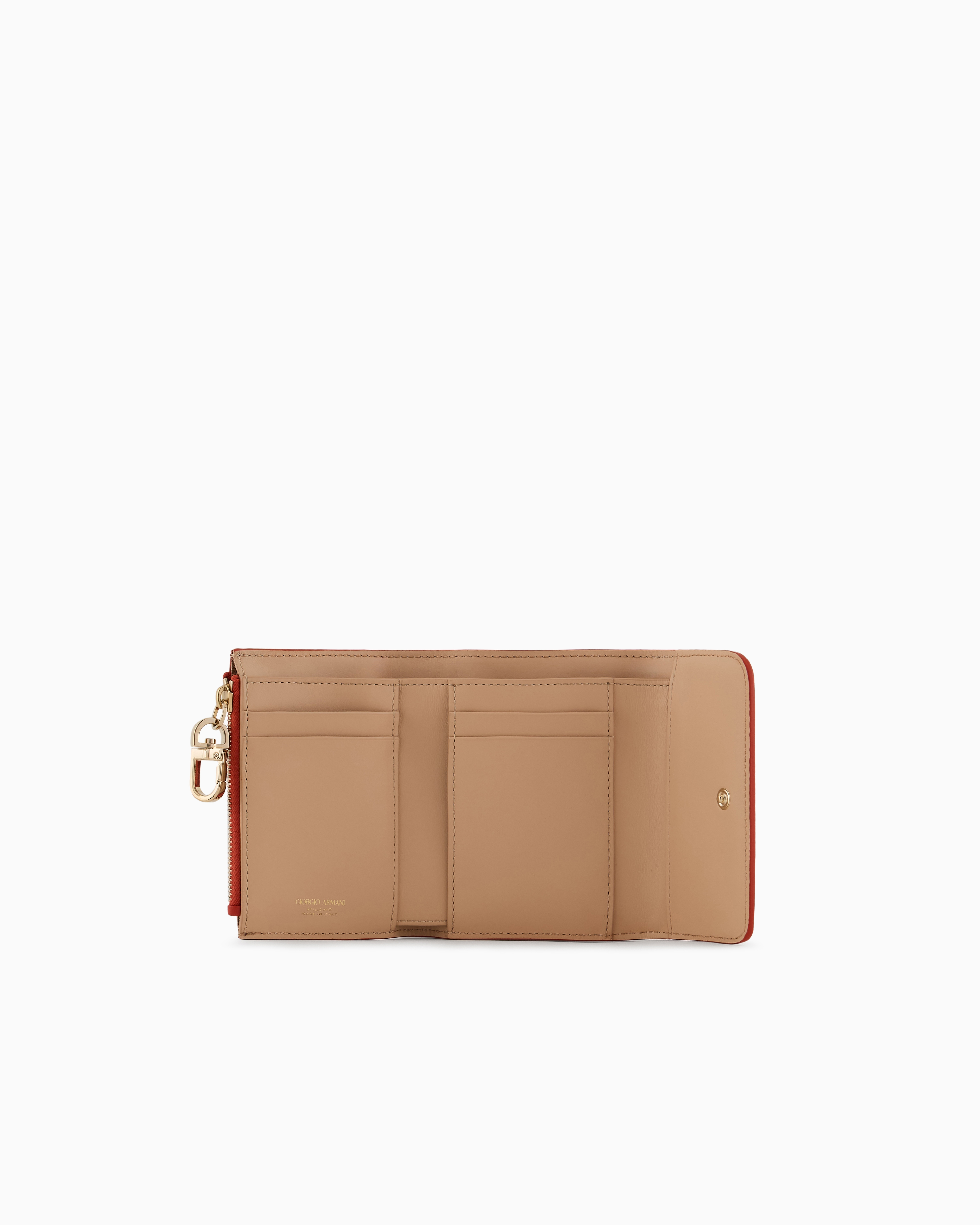 Giorgio Armani Leather Trifold Wallet In Orange