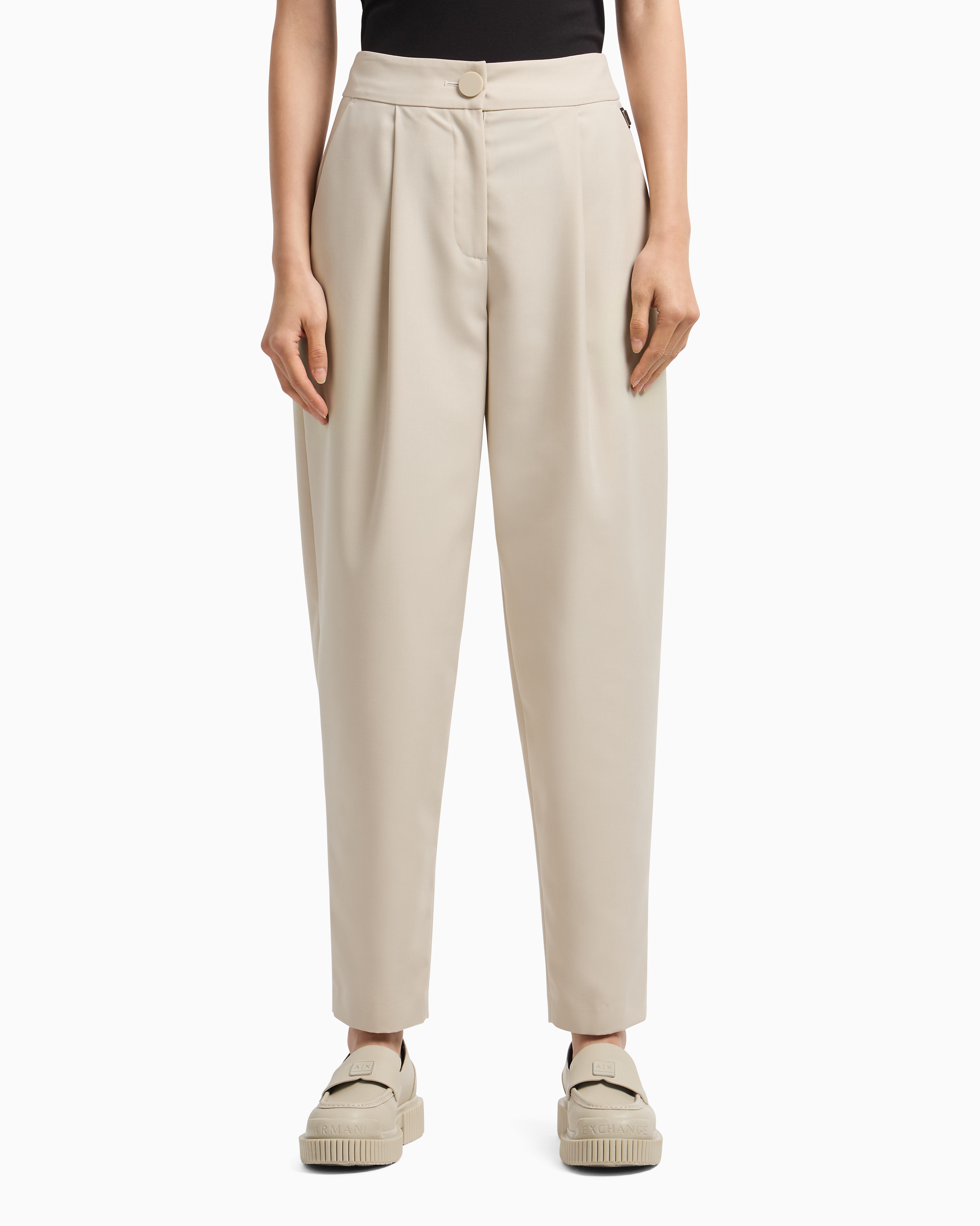 Armani Exchange - Twill pleated trousers, Woman, Beige, Size: