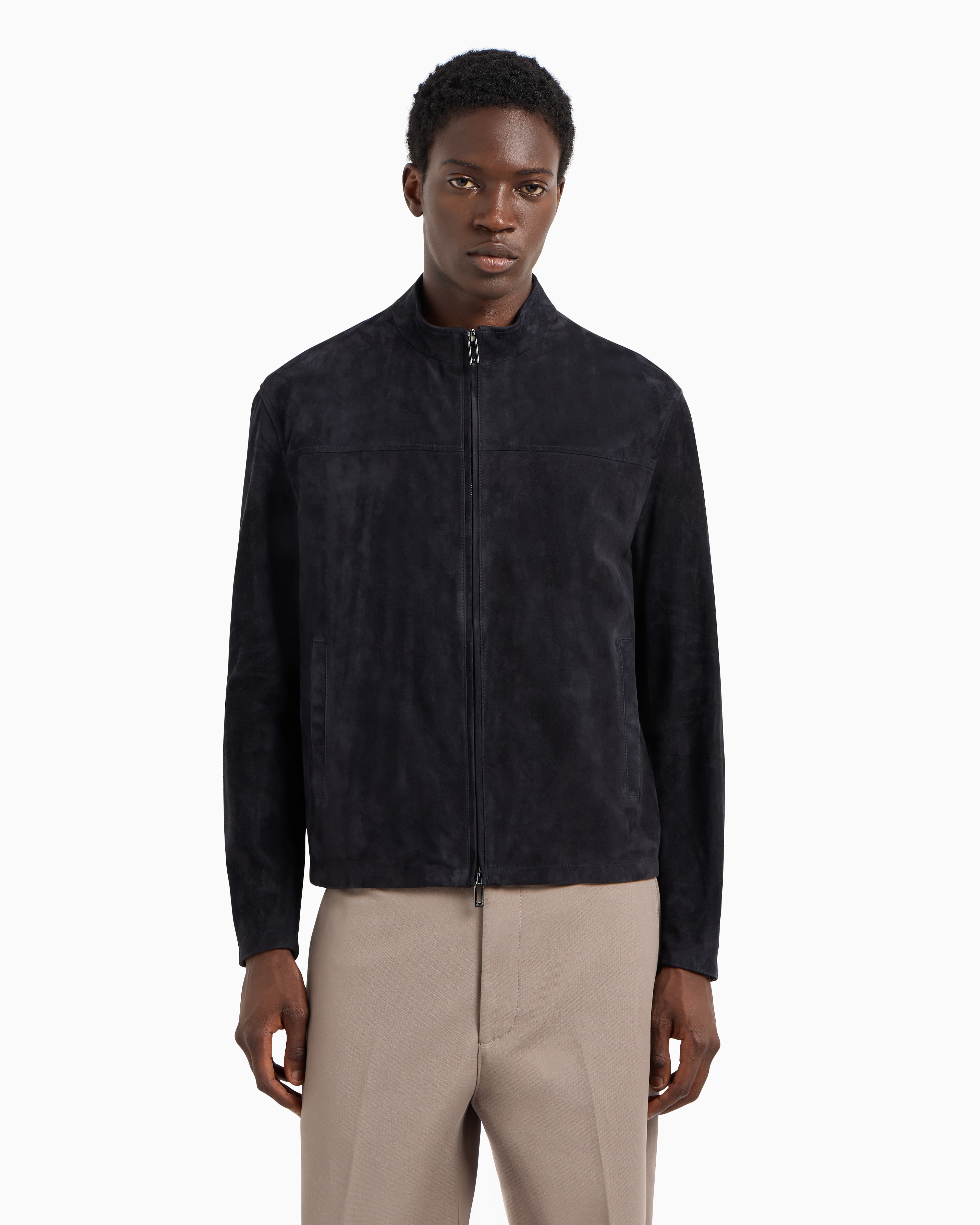 Suede goatskin full-zip jacket | Emporio Armani