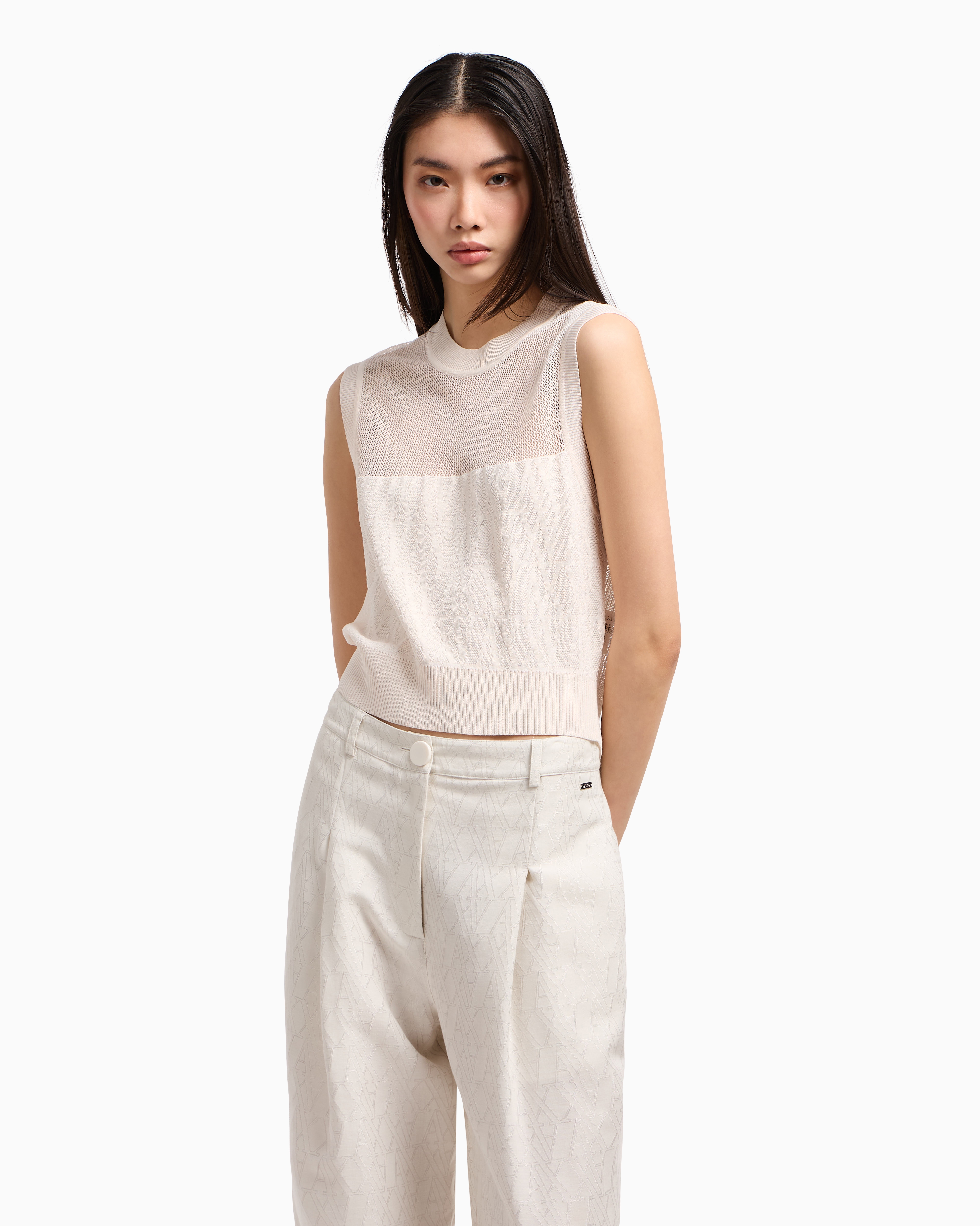 Armani Exchange - Openwork knit top, Woman, White, Size: