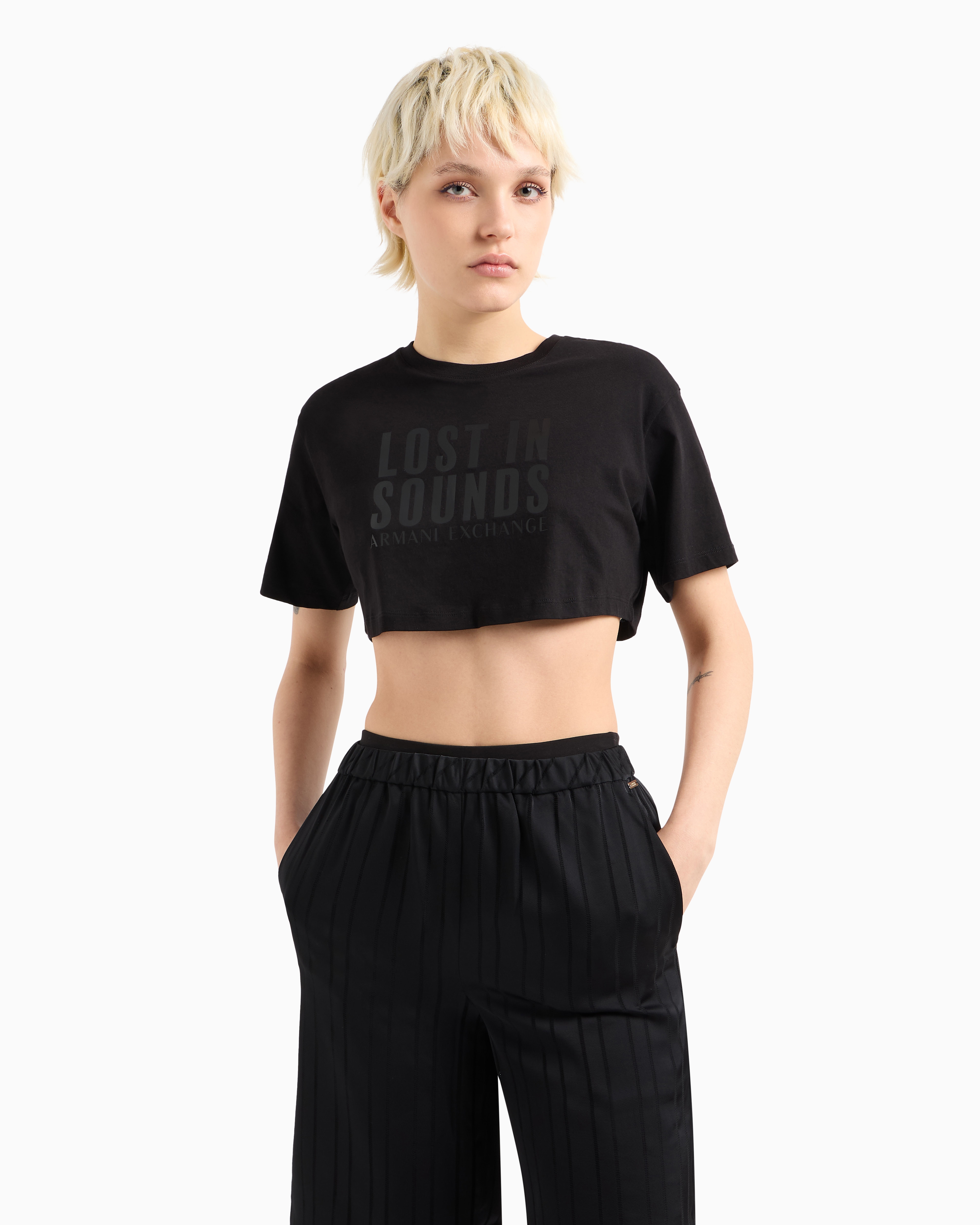 Armani Exchange Cropped T-shirts In Black