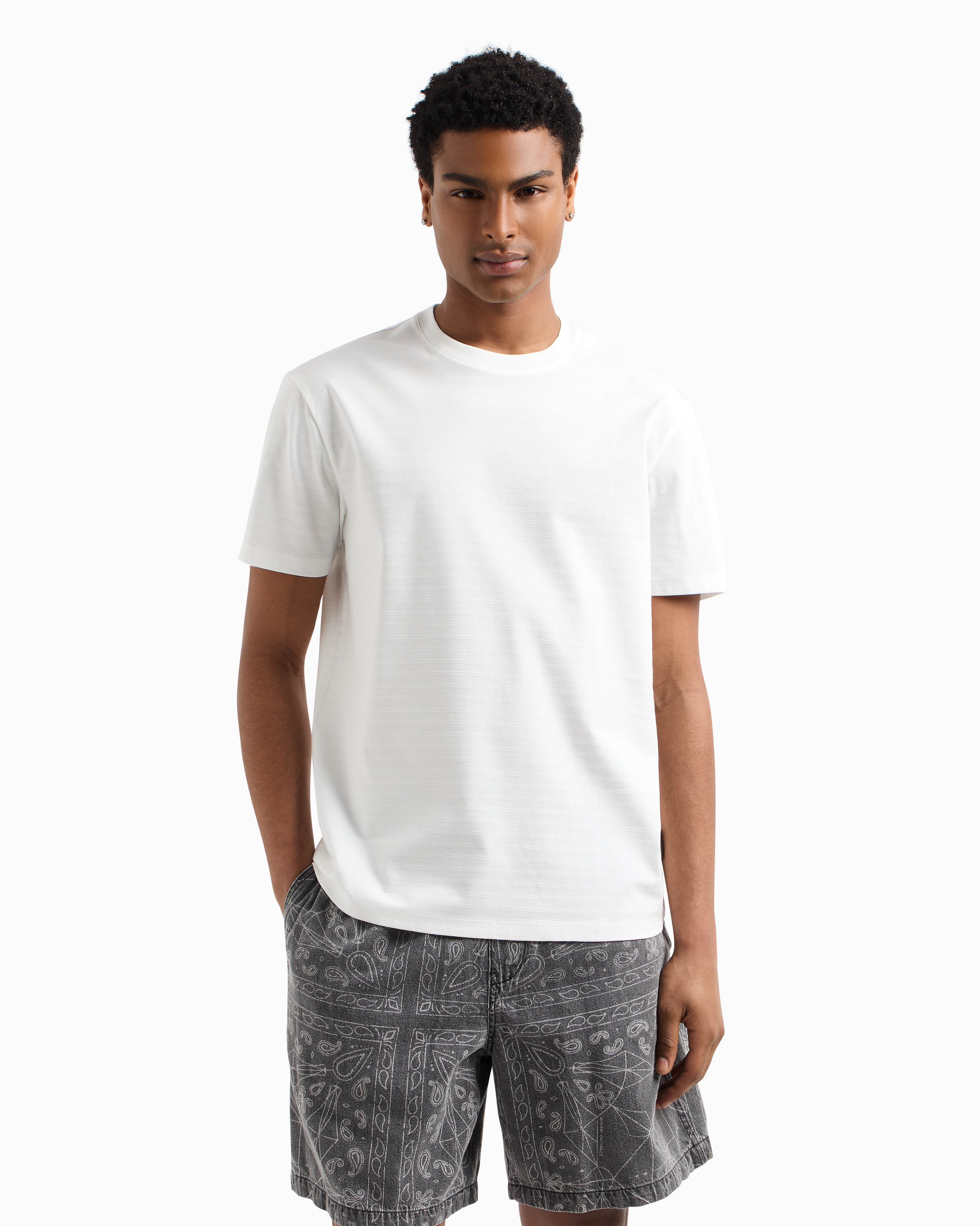 Armani Exchange Patterned Short-sleeved Shirt In White
