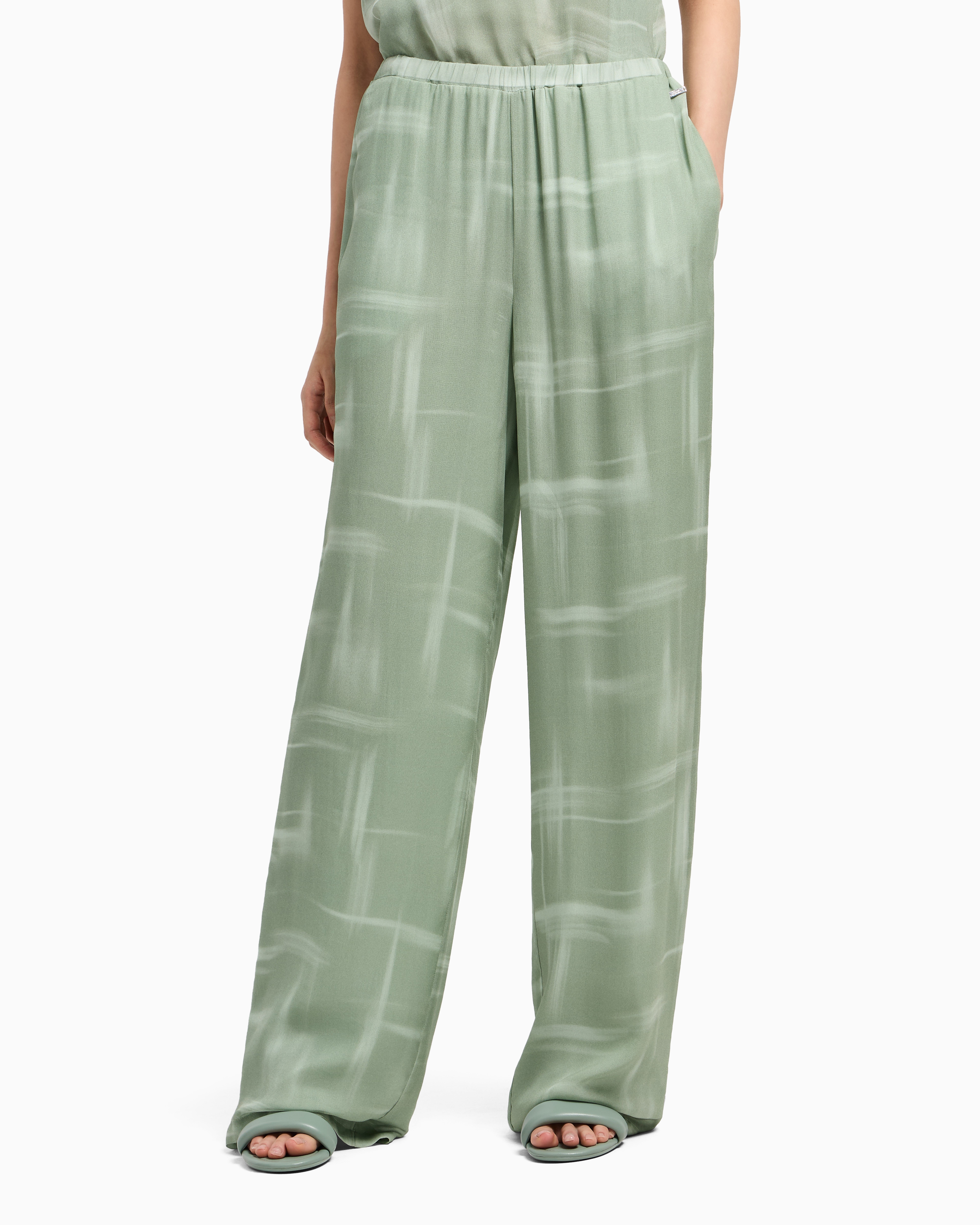 Armani Exchange - Oversized trousers in abstract patterned fabric, Woman, Green, Size: 0