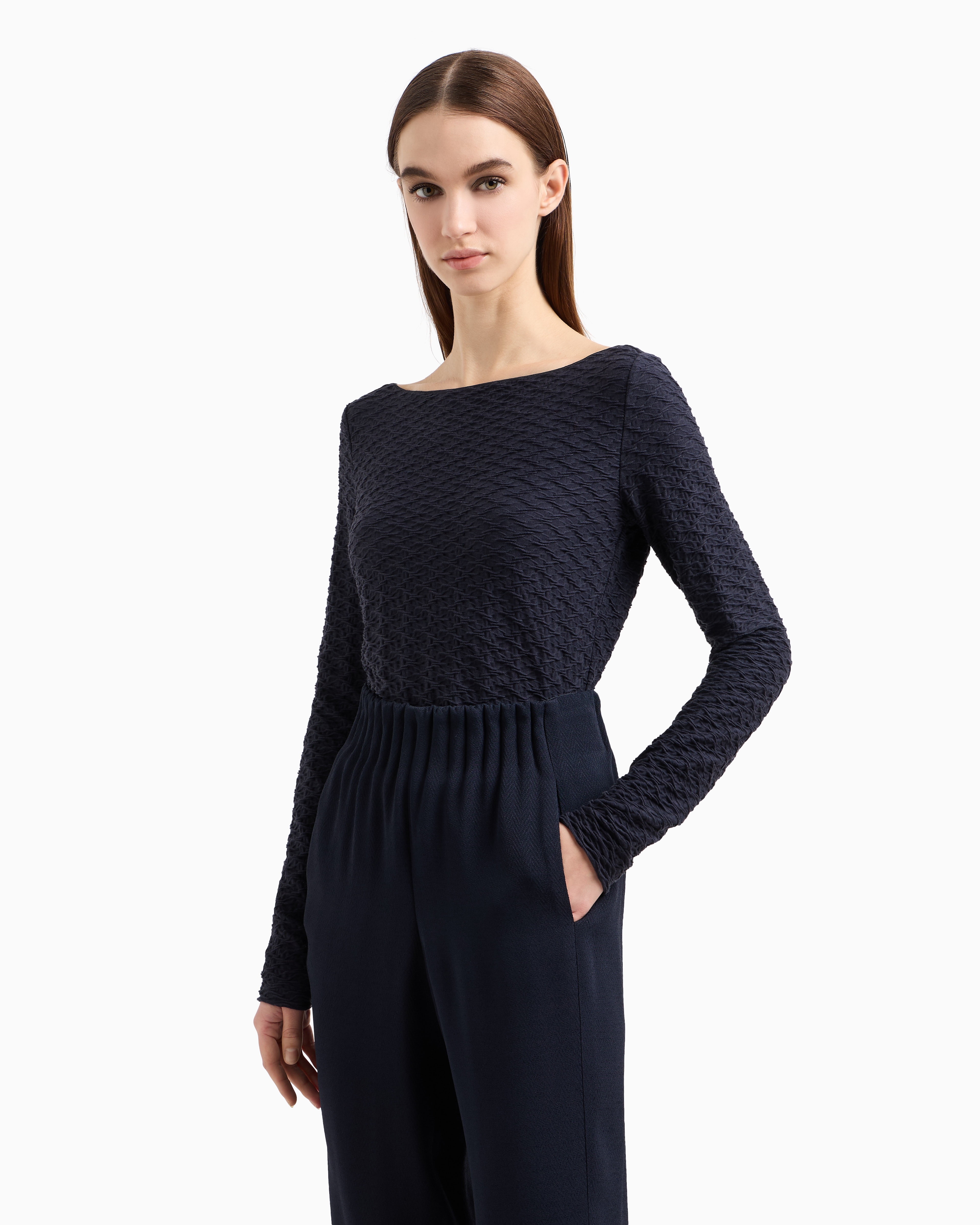 Emporio Armani Long Sleeves T-shirts In Navy Blue
