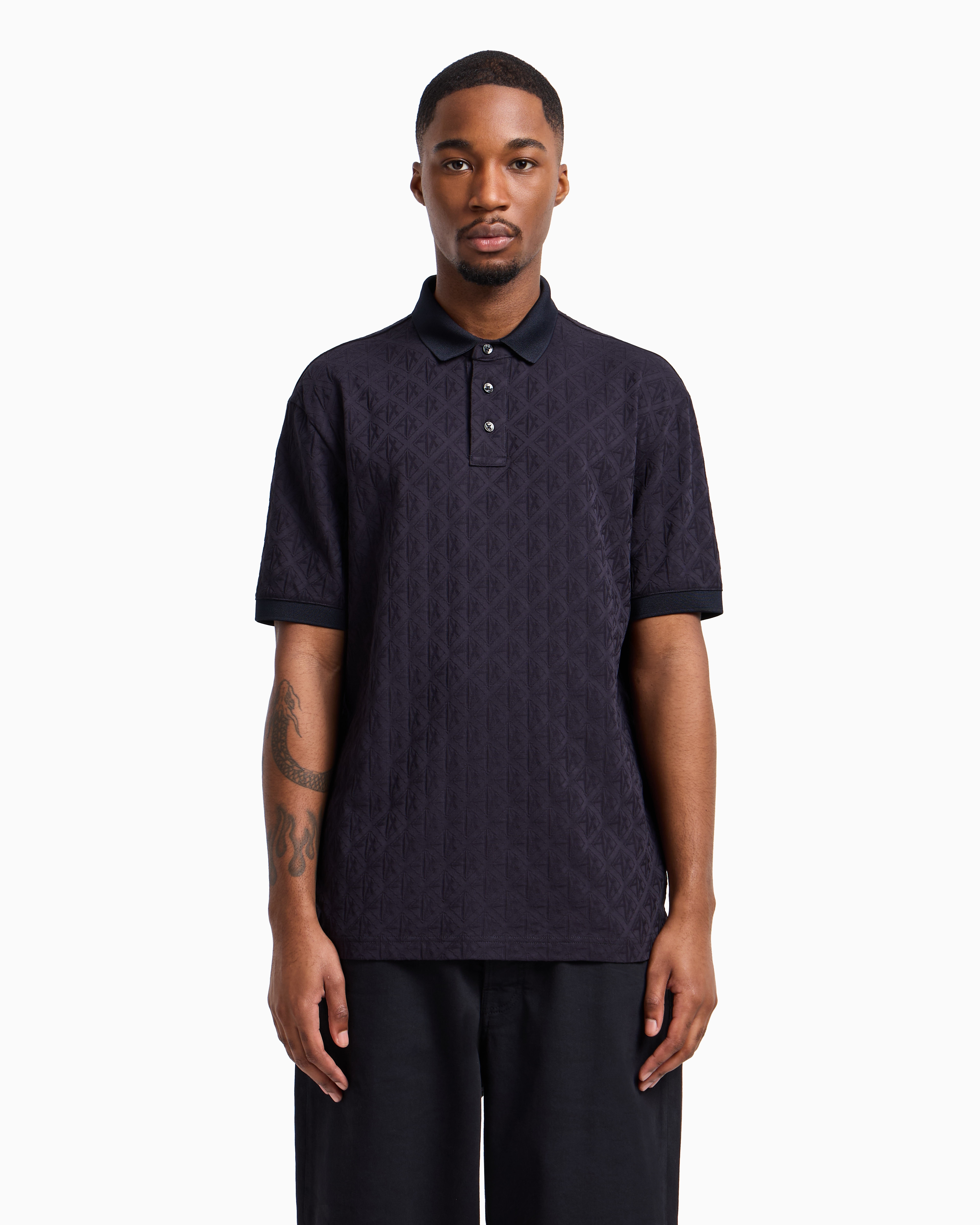 Armani Exchange - Regular fit polo shirt with tone-on-tone allover logo, Man, Navy Blue, Size: